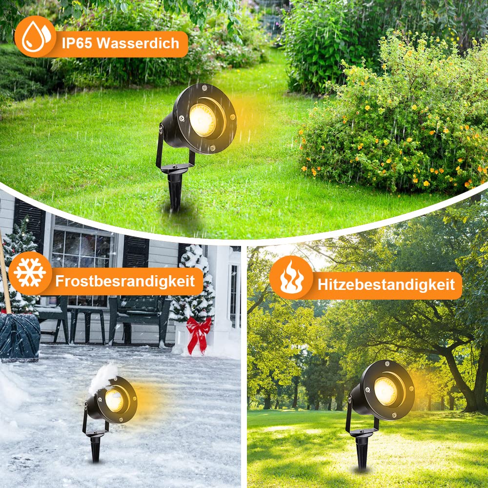 Gimisgu LED Gartenstrahler, 8er 4W GU10 LED Gartenleuchte mit Erdspieß und Stecker, Warmweiß 3000K IP65 Wasserdicht Gartenbeleuchtung, Dekorative Gartenlampe Außen-Strahler Beleuchtung