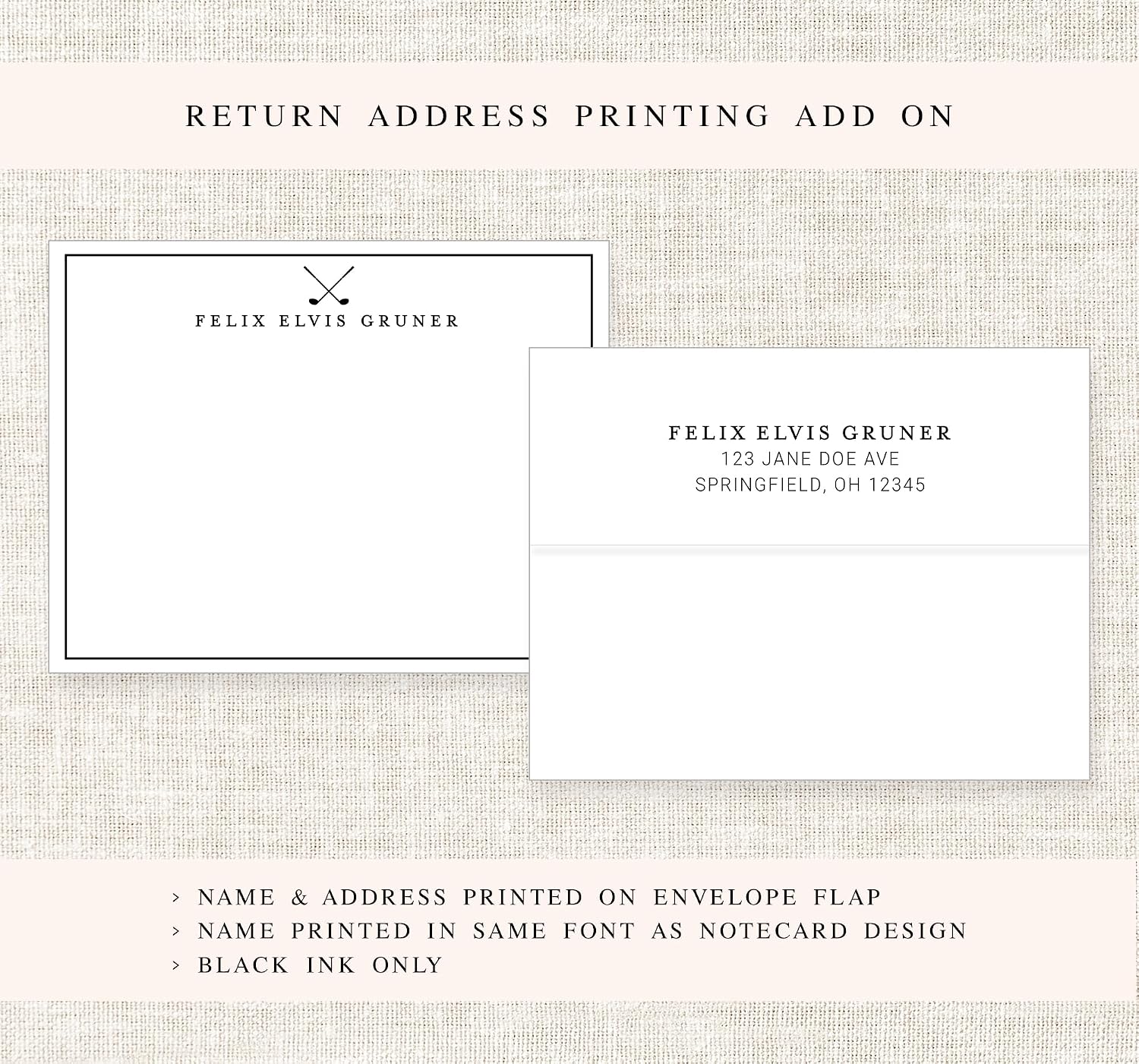 Golf Personalized Stationery for Men, Stationary Note Cards Set for Women