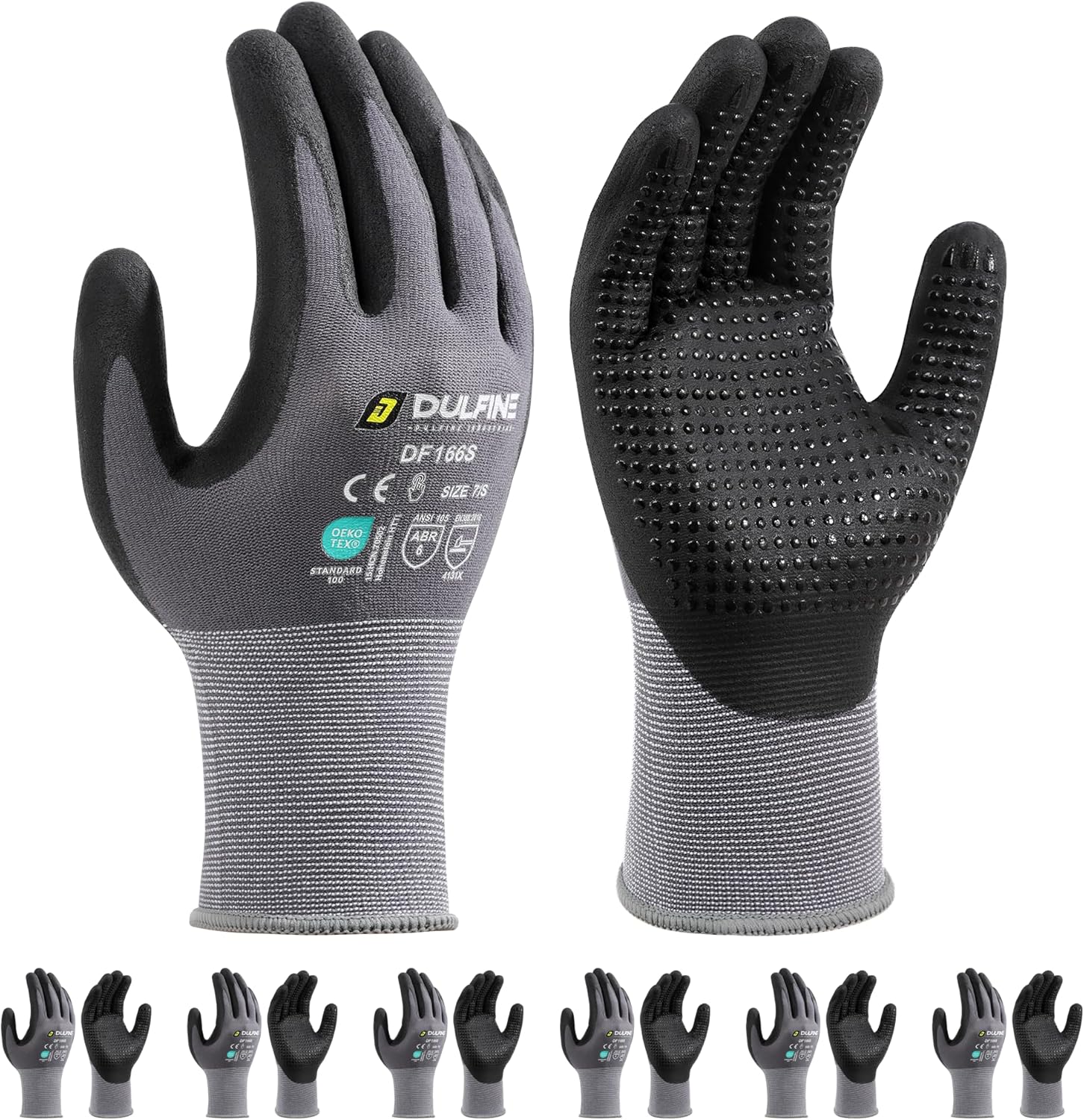DULFINE Work Gloves for Men & Women,6 Pairs Pack,Touchscreen MicroFoam Nitrile,Ideal for General Purpose,Home Improvement