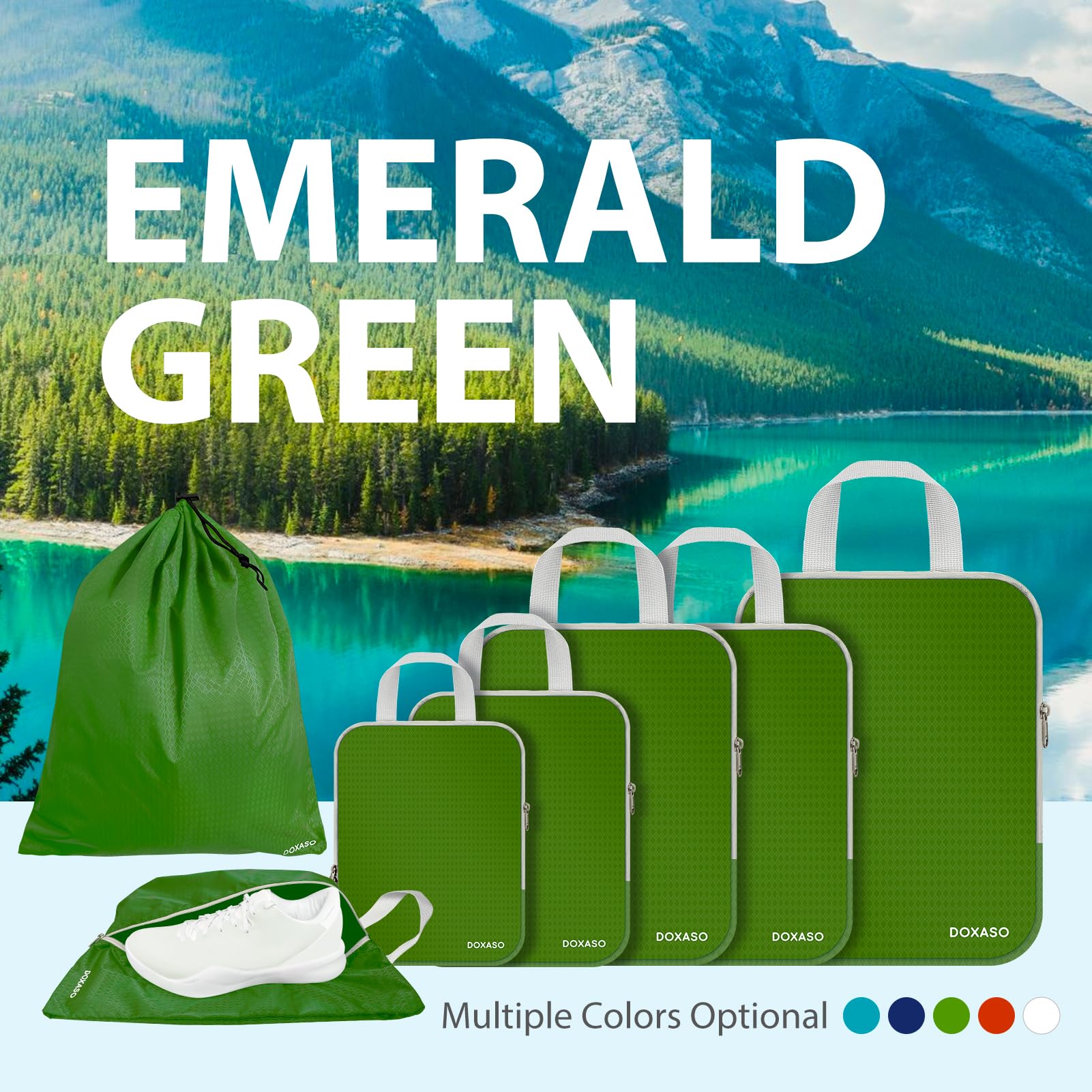Cubi da imballaggio a compressione, ultraleggeri, espandibili, organizer per valigie, idrorepellenti, organizer da viaggio per zaino, 7 pezzi (verde)