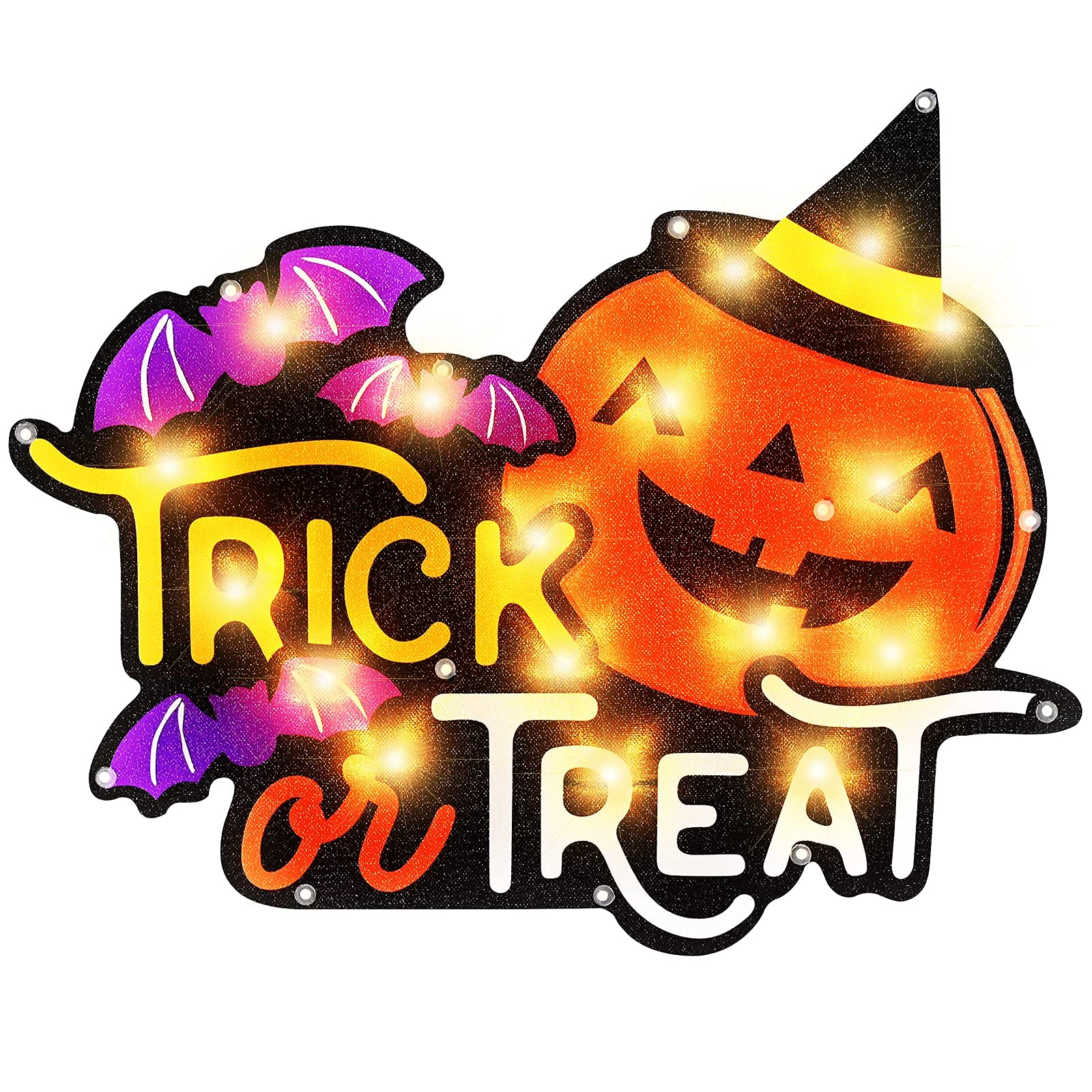 ALLADINBOX 17' Prelit Halloween Decorations Window Silhouette Holiday Display - Trick or Treat with Pumpkin and Bats - Hanging/Tabletop Light Up Halloween Ornament (Battery not Included)