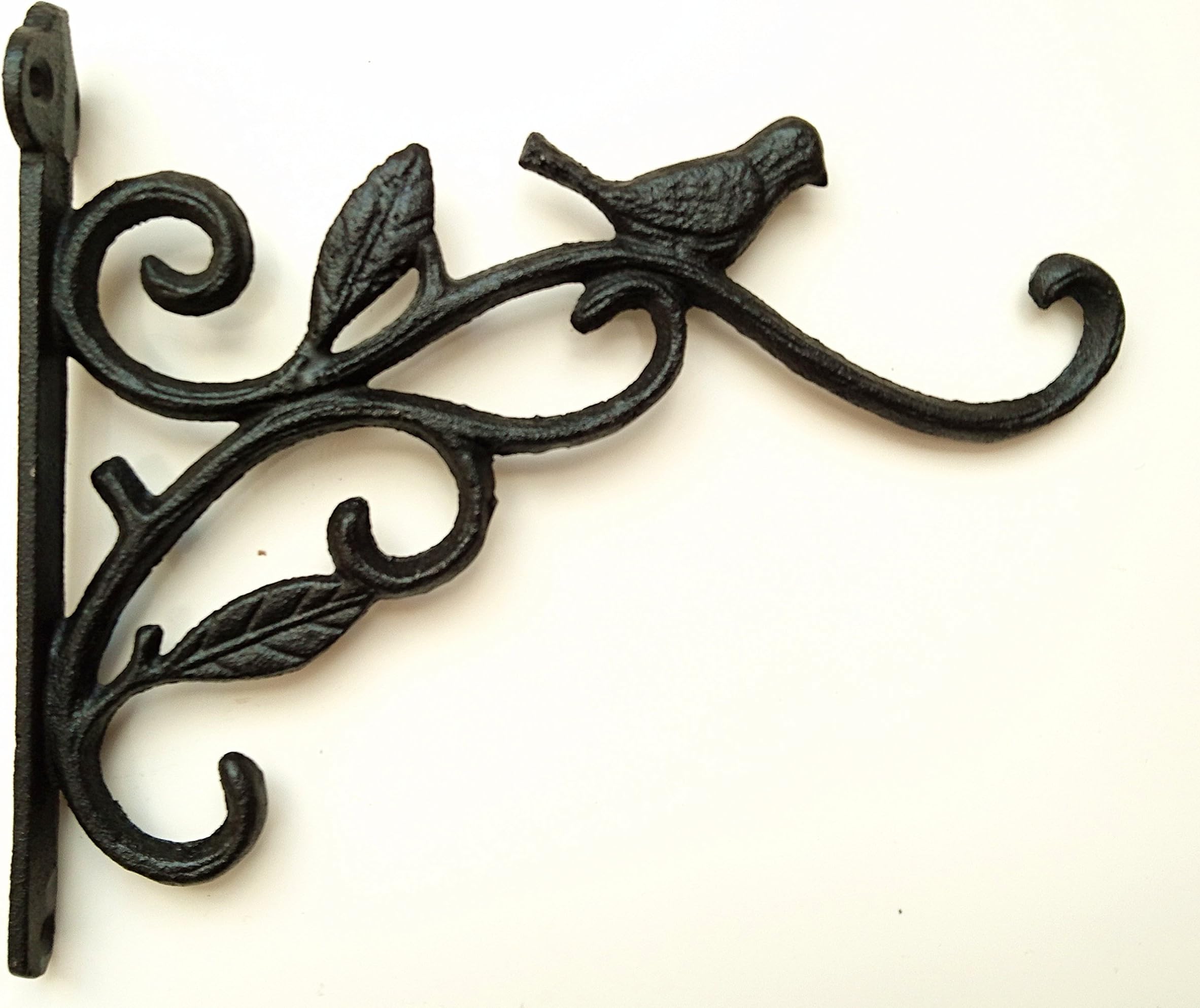 Cast Iron Ornate Bird Hanging Flower Basket Bracket Hook in 3 colours(for 14" or under basket) (Black)