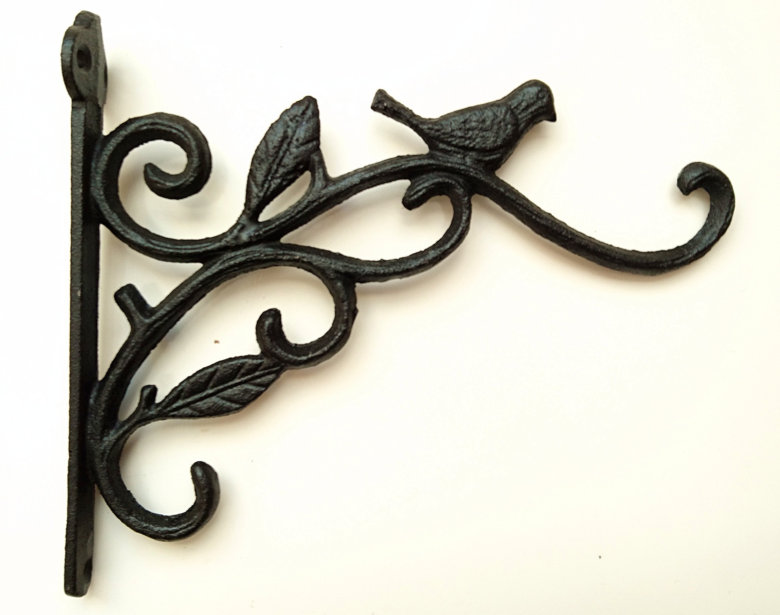 Cast Iron Ornate Bird Hanging Flower Basket Bracket Hook in 3 colours(for 14" or under basket) (Black)