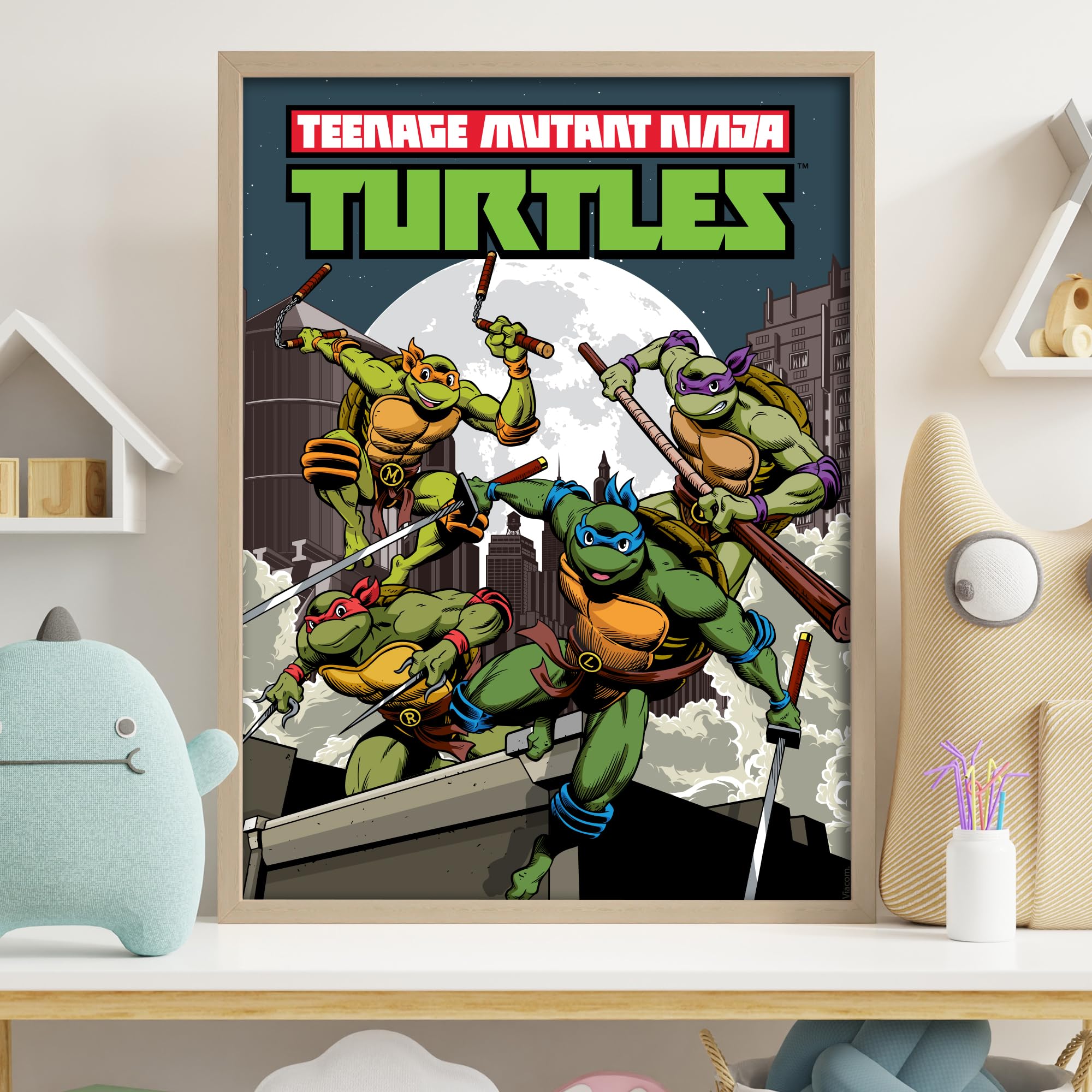 Themed Teenage Mutant Ninja Turtles Print - Group Moonlight Rooftop Poster World of TMNT Wall Art (21cm x 29.7cm - A4)