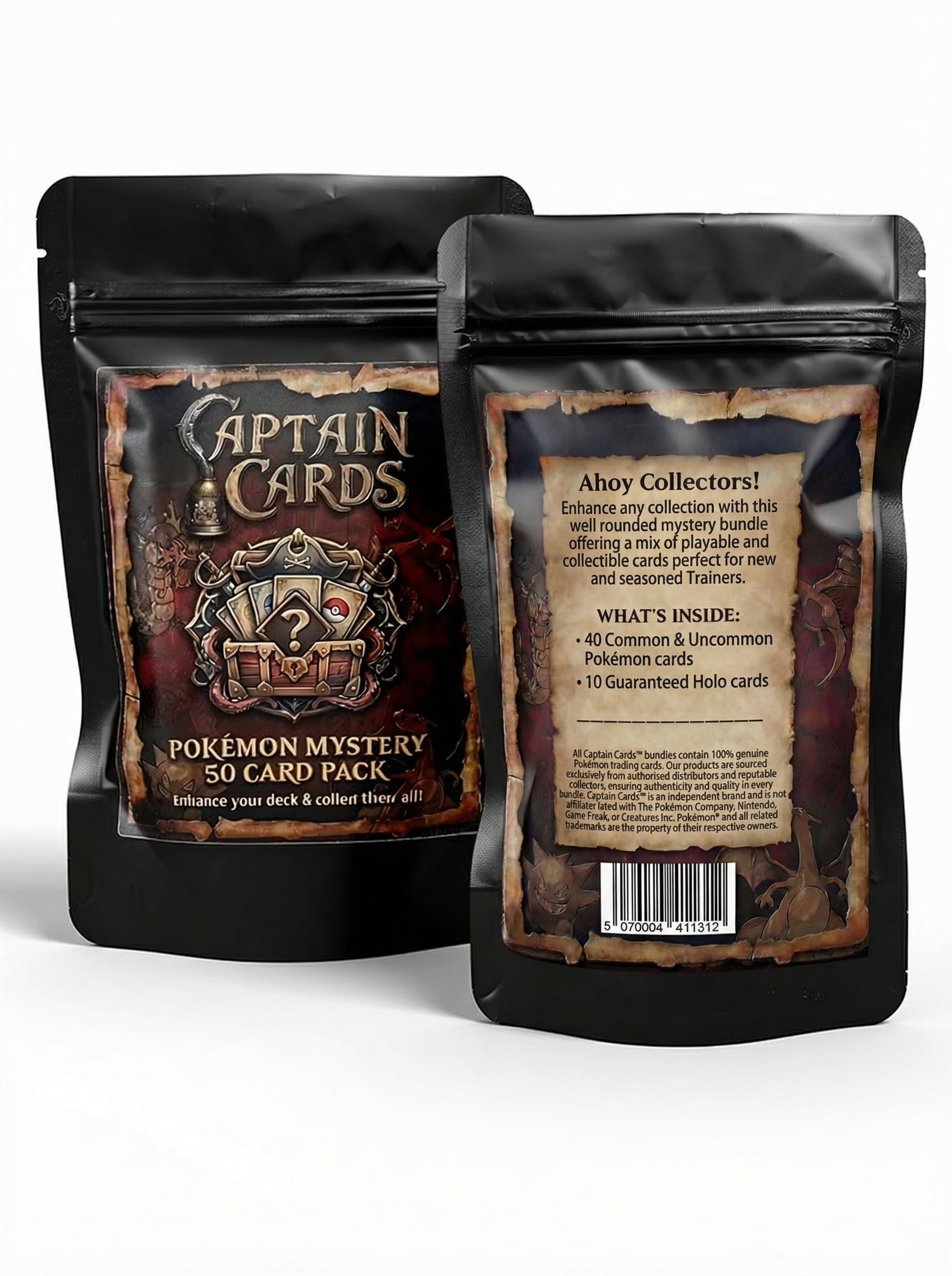 Captain Cards Pokémon Mystery Pack - 50 Genuine Pokémon Cards - 40 Common & Uncommon + 10 Guaranteed Holo - Collectors Bundle - Image 2