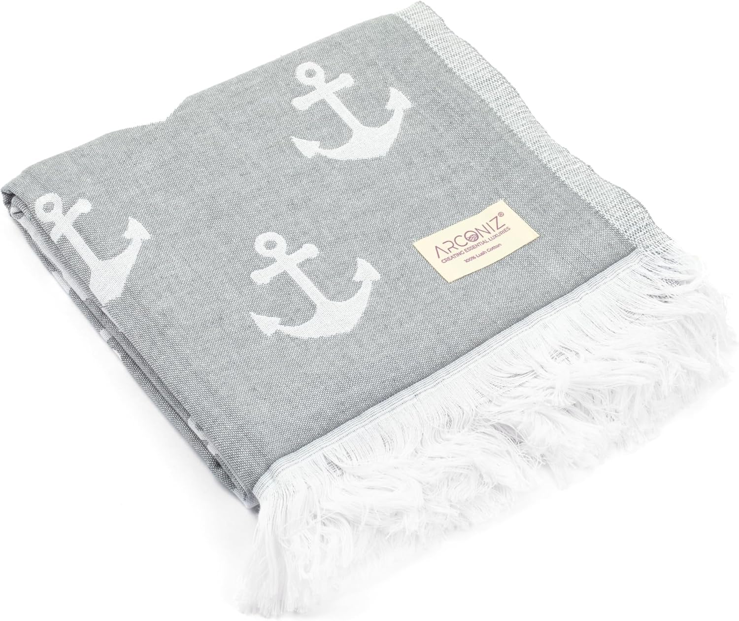 Arconiz Anchor Beach Towel - Double Sided XL Turkish Beach Towels, 100% Cotton, Soft, Absorbent, Quick Dry - Perfect Beach Gifts - 38x74 (Grey)