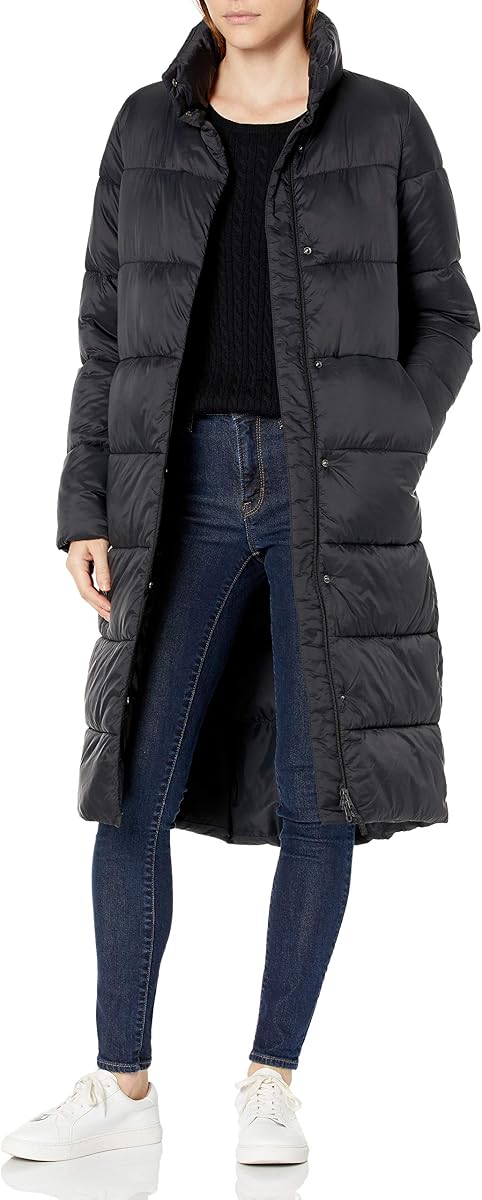 Amazon Essentials Abrigo acolchado capullo ligero, resistente al agua y de longitud más larga para mujer