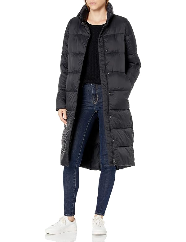 Amazon Essentials Women's Lightweight Full-Zip Water-Resistant Long Cocoon Puffer Winter Coat, Black, Large by Amazon Essentials - Used condition - US$28.64