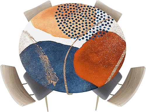 Mantel redondo de mármol para mesa de cocina con borde elástico, mantel ajustable azul dorado degradado para mesas redondas, mantel impermeable para
