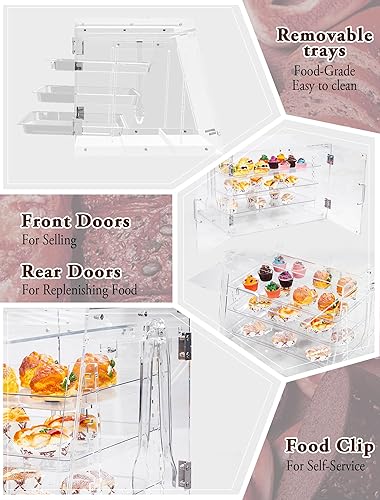 Miniatura 4 de Estuche de exhibición de pastelería, caja de pan transparente, vitrina de panadería extraíble de 3 niveles con pinza para pan, vitrina comercial