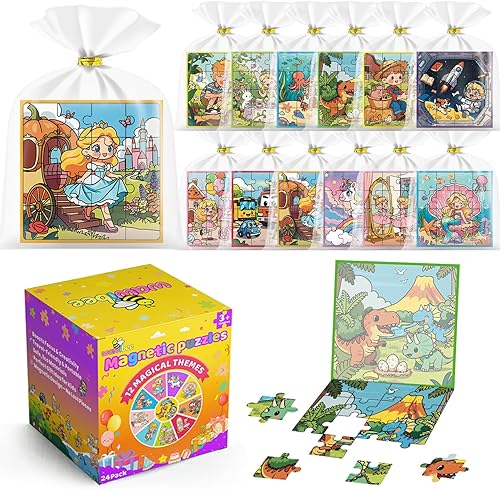 Paquete de 24 recuerdos de fiesta de San Valentín para niños, rompecabezas magnéticos a granel para niños pequeños de 3 a 5 años y niños de 4 a 8
