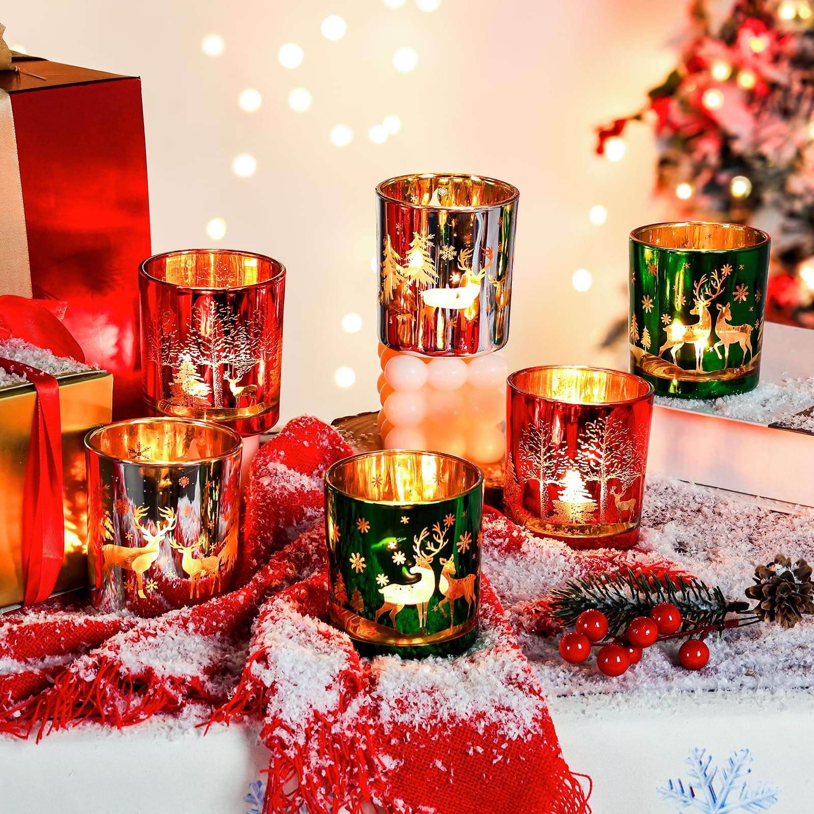 Lot De 24 Photophores Transparents En Verre - 3 Motifs - Pour Noël