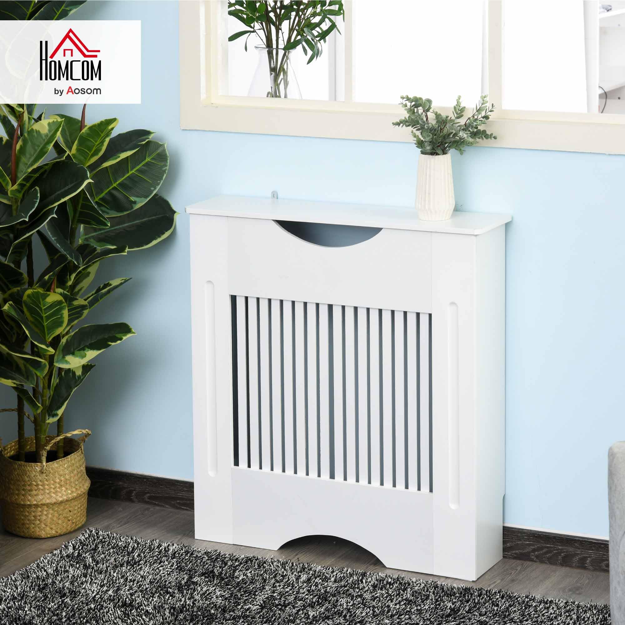 HOMCOM Cubre Radiador 78x19x82 cm Cubierta de Radiador de MDF Moderno con Estante Carga 10 kg y Dispositivo Antivuelco para Sala de Estar Dormitorio Blanco