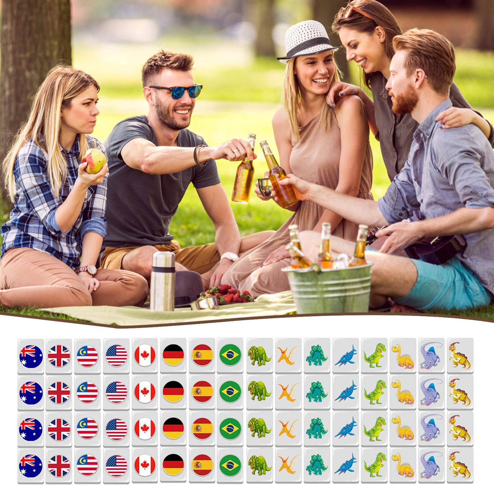 Juego de Mahjong, Juego de Mahjong de viaje | 65 juegos de azulejos con | patrón de bandera | Juegos de mesa familiares de Seaside Escape, juegos de familiares, bloques de azulejos fijados para