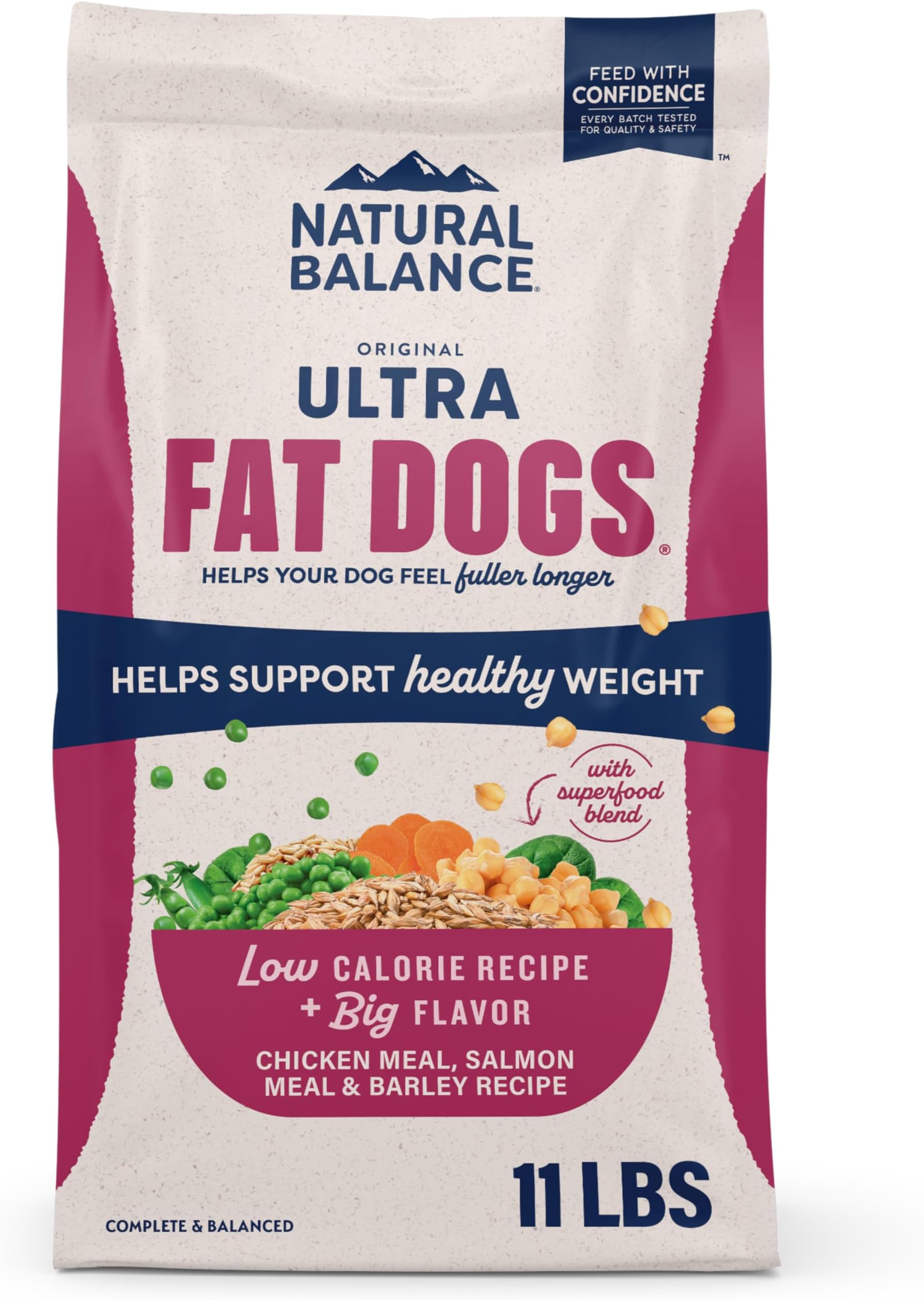 Natural Balance Original Ultra Fat Dogs Chicken Meal, Salmon Meal & Barley Recipe Low Calorie Dry Dog Food, 11 Pounds