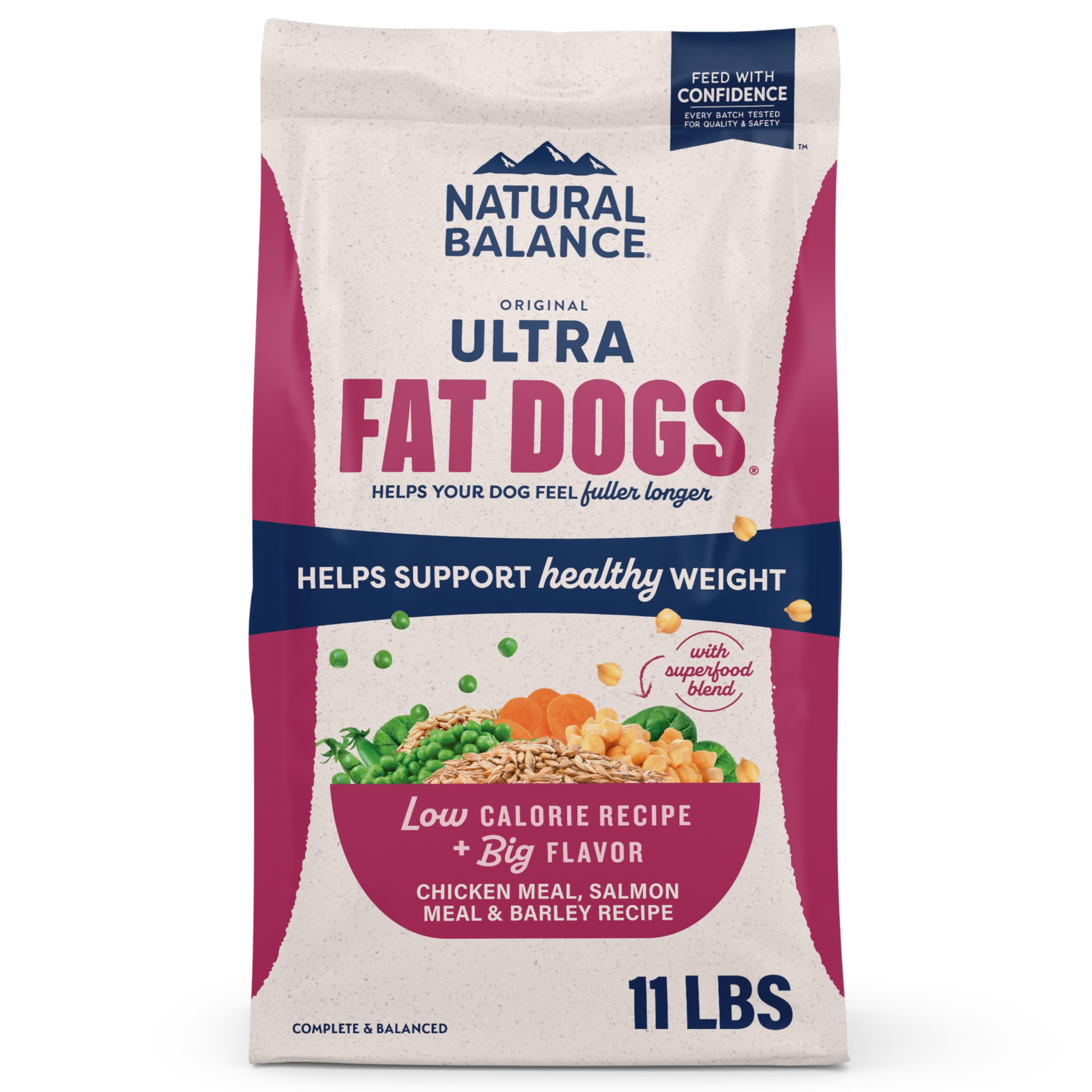 Natural Balance Original Ultra Fat Dogs Chicken Meal, Salmon Meal & Barley Recipe Low Calorie Dry Dog Food, 11 Pounds
