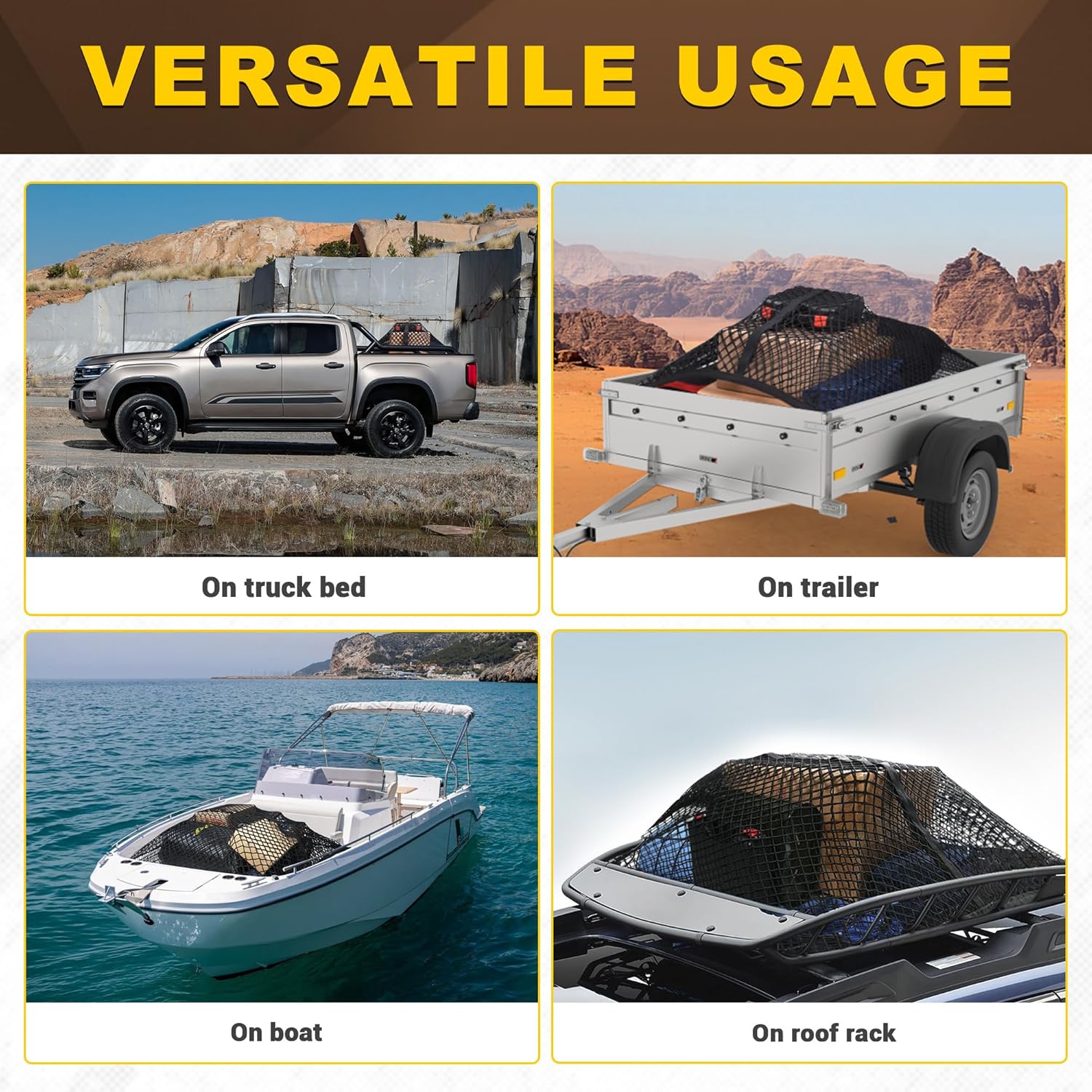 BUMBEE Truck Bed Cargo Net, Highly Elastic Double-Layered Stretchable up to 7ft x 7ft Small Mesh Durable Storage Organizer for Pickup Car Trunk SUV Boat