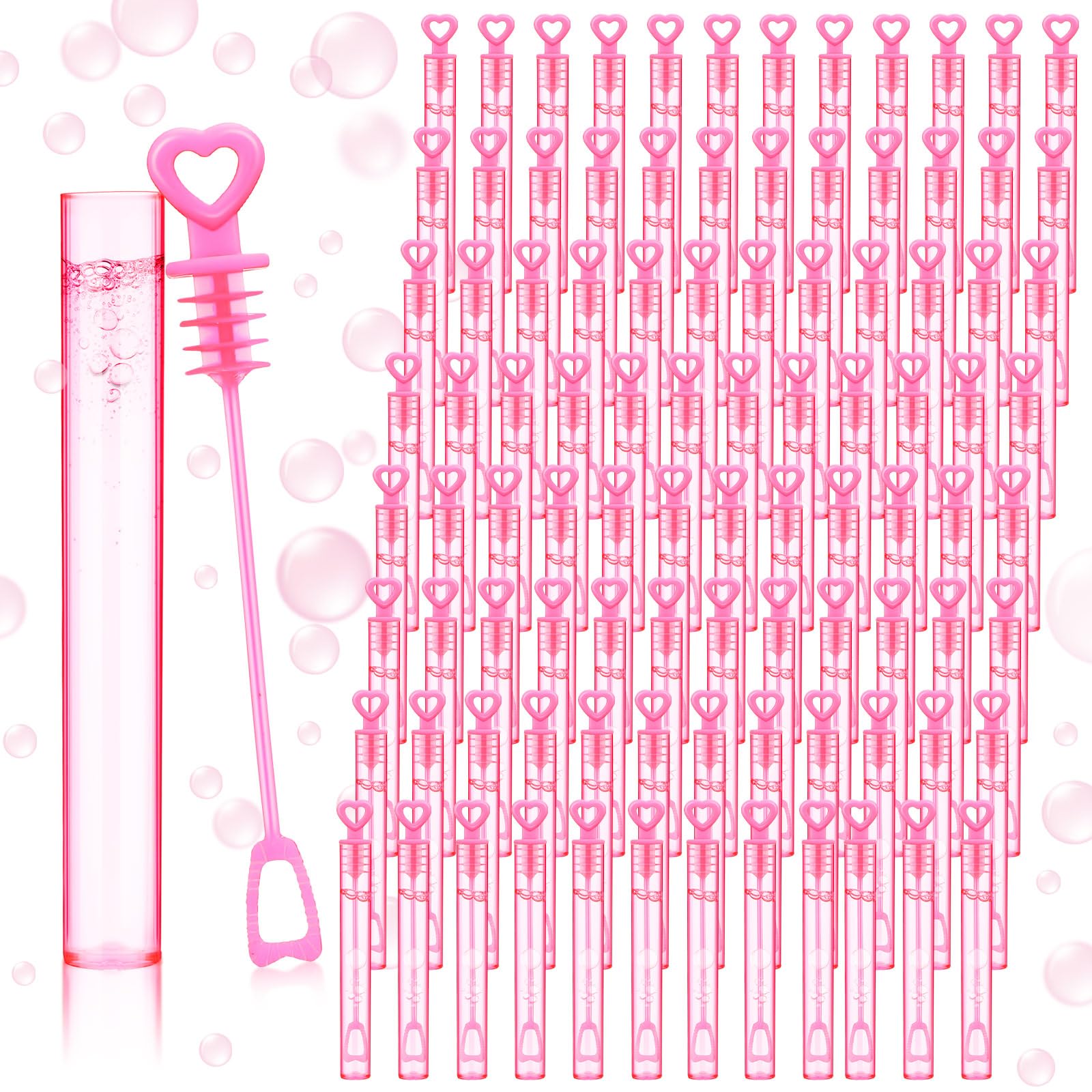 PullCrease 150 Pcs Bubble Wands Bulk for Wedding Send Off, Mini Heart Wand with Bubble Solution for Wedding Bridal Shower Birthday Party Supplies, Graduation, Anniversary(Pink,Single Heart)