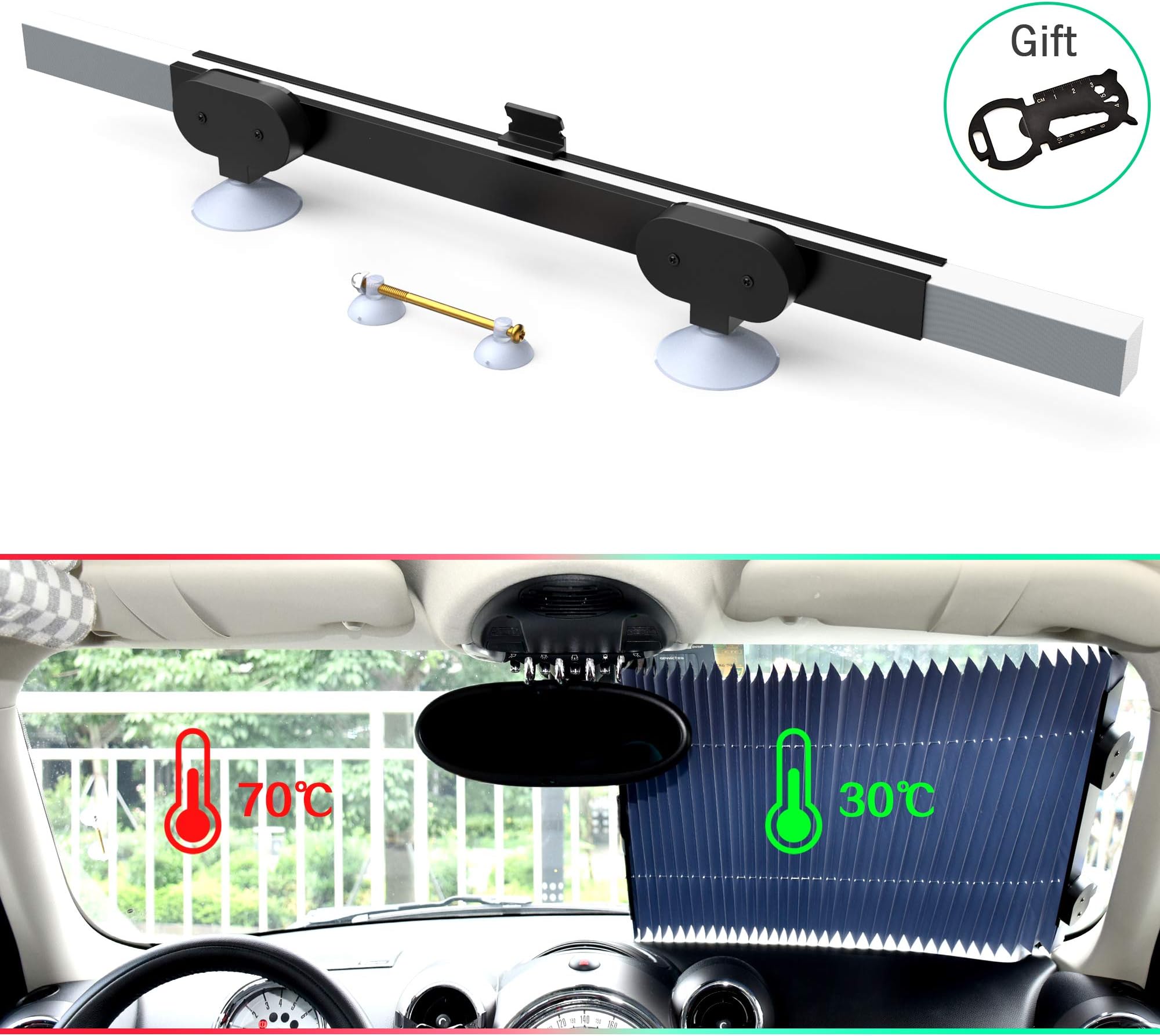 Upgraded Universal Car Retractable Windshield Visor, Auto Sun Shade Curtains Suitable for Most Car Trucks SUV UV Protection Front Windshield Sun Visor Sunscreen Insulation Sun Shield-70CM