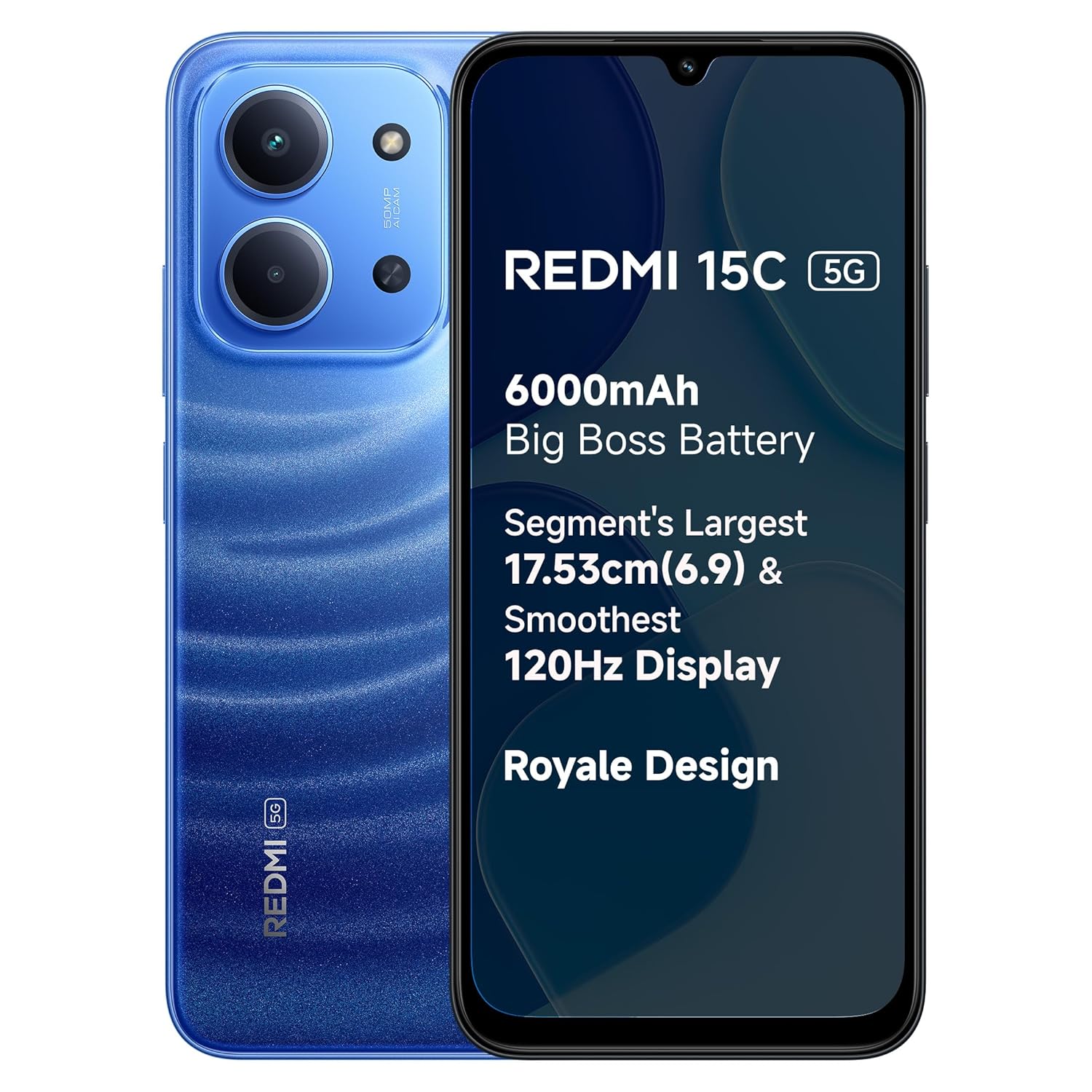 REDMI 15C 5G Moonlight Blue 4GB + 128GB | Royale Design | Massive 6000mAh Battery | Segment’s Largest Display 17.53cm Up to 120Hz | MediaTek Dimensity 6300 | 33W Fast Charging | 50MP AI Dual Camera REDMI 15C 5G Moonlight Blue 4GB + 128GB | Royale Design | Massive 6000mAh Battery | Segment’s Largest Display 17.53cm Up to 120Hz | MediaTek Dimensity 6300 | 33W Fast Charging | 50MP AI Dual Camera