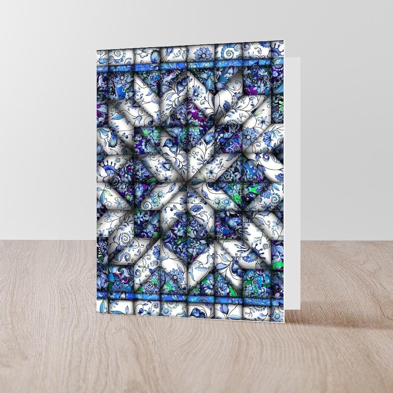 CafePress Blue Onion Quilt Greeting Cards Folded Greeting Cards (10-pack) Glossy