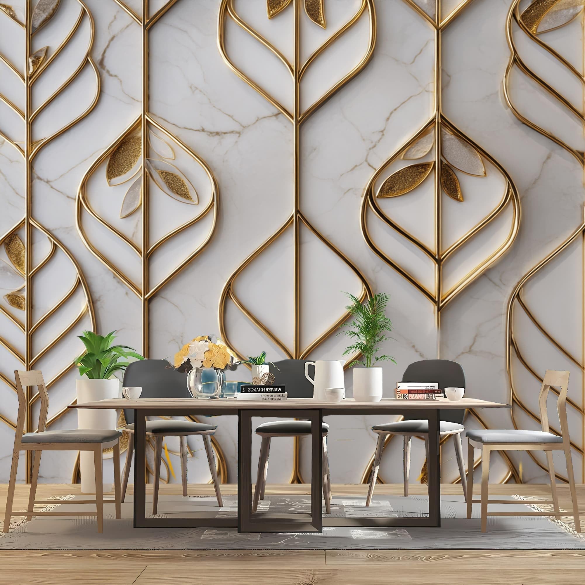 Fototapeta 3D HD Printin szer. 350 x wys. 256 cm, złote linie przeciwporostowe włókniny fototapeta naklejki luksusowe geometryczne marmur duży mural tapeta do sypialni na sofę tło telewizora ściana