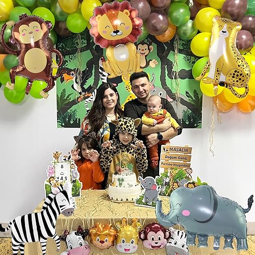 Miniatura 4 de Globos de animales de safari en la selva, decoraciones de fiesta de cumpleaños con temática de safari en la selva, leones, cebra, elefante, mono,