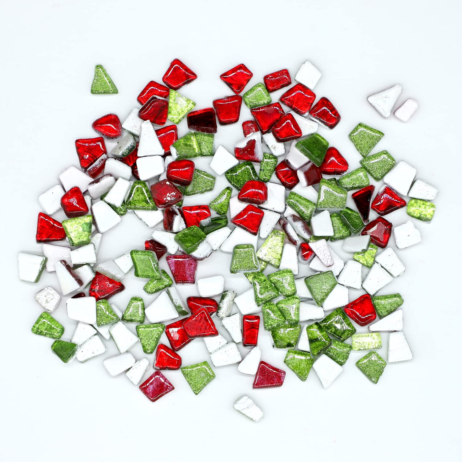 Sweven Art Mosaic Tiles, 10-15mm Size, 4mm Thick, Glitter Olive Green & Dark Red (Pack of 200Gms)
