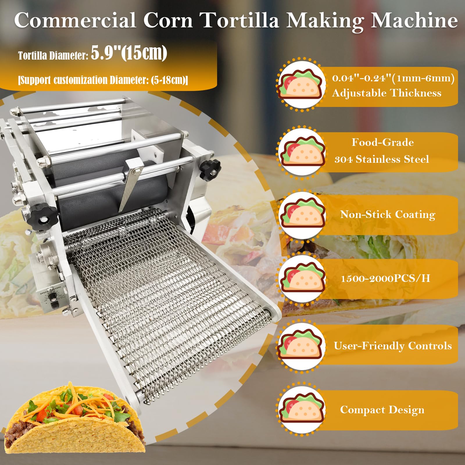 EQCOTWEA Commercial Corn Tortilla Making Machine 5.9in Diameter 0.04