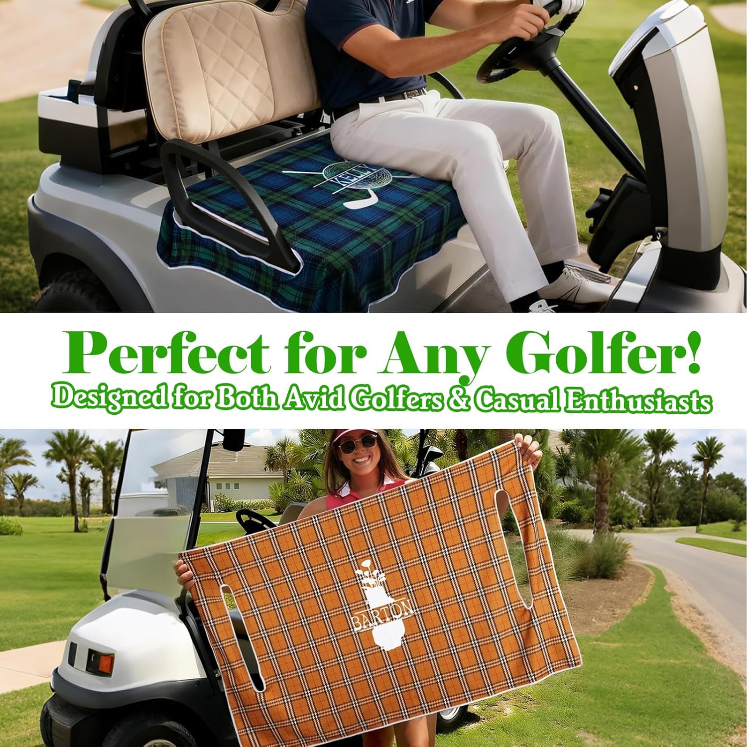 Custom Golf Cart Seat Cover, Men's Golf Accessories, Custom Name Initial or Logo, 51" × 31.5", Universal Fit for 2-Seat Carts, Golf Lover Gifts, Gifts for Dad, Husband, Son, Friends, Family