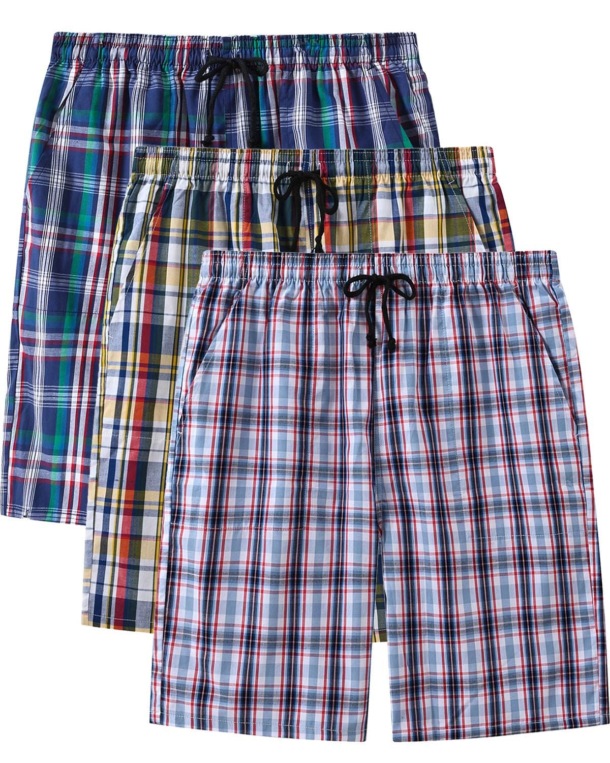 Pantalones De Pijama Para Hombre Cortos Algodón Pack De 3 Cuadros Ropa De Dormir Shorts con bolsillo