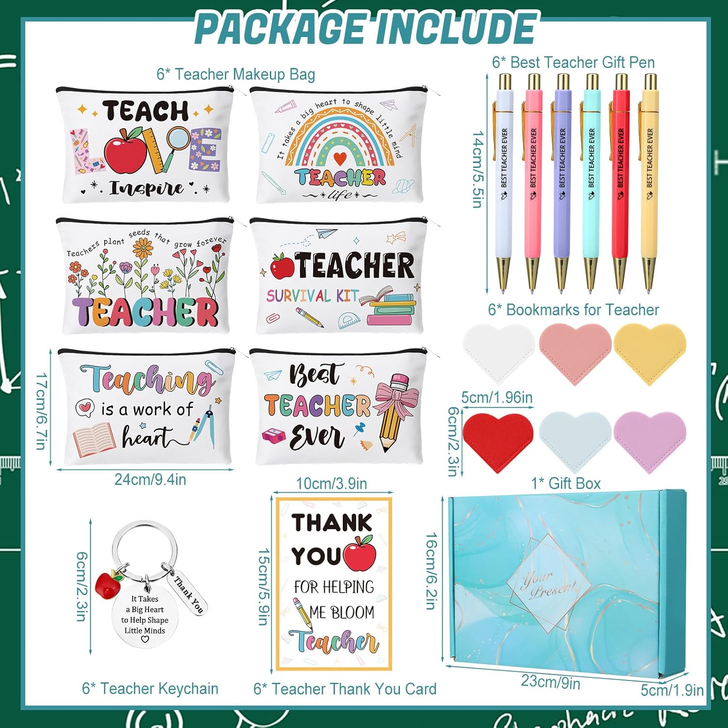 30 Pcs Teacher Appreciation Gifts Bulk Teacher Valentine Gifts Makeup Cosmetic Bags Bookmarks Teachers Keychain Pens Thank You Card for Graduation Teacher’s Day End of Year - Image 2