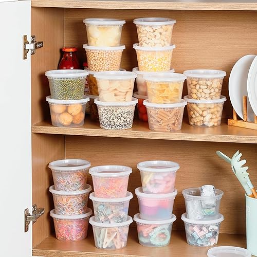 Miniatura 7 de AOZITA 32 juegos de recipientes de plástico de 12 onzas con tapas, recipientes herméticos para almacenamiento de alimentos, aptos para