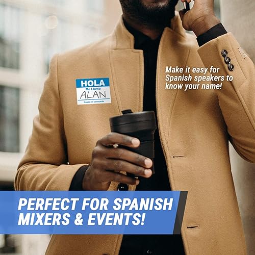 Miniatura 3 de 100rollo, 3 rollos  300 etiquetas Hola, Me Llamo Equiqueta Adhesivas  Identificación de etiquetas de nombre en español  4 x 2.3 pulgadas en azul