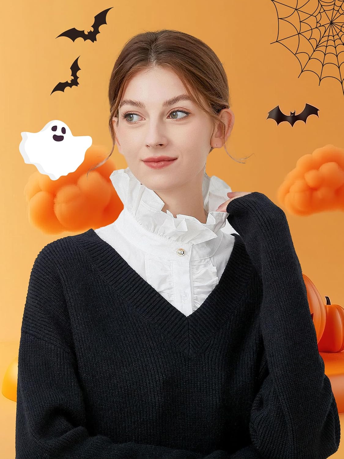 Ruffle Collar Detachable Collars Dickey V Neck Shirts Turtleneck for Women Girl White