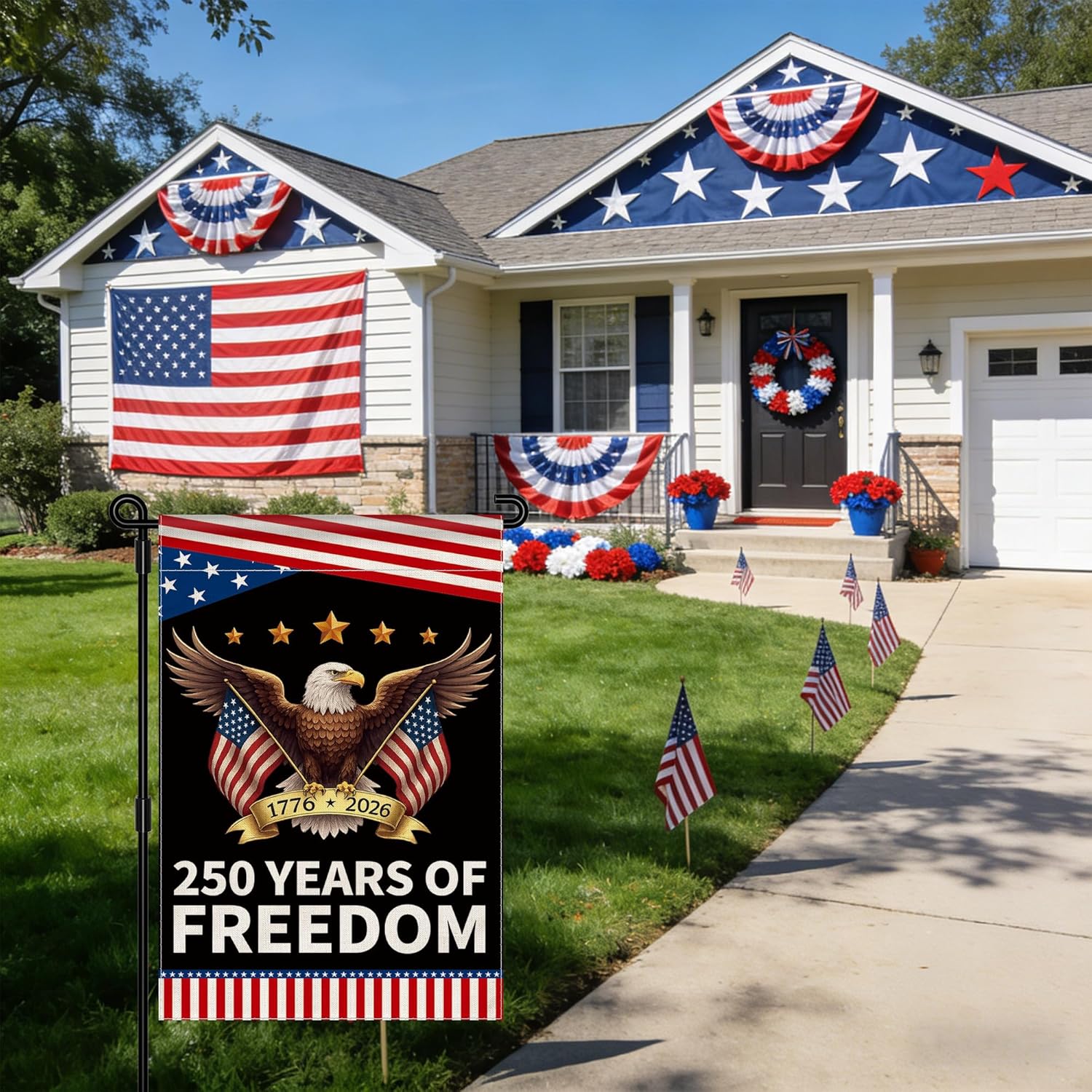 250th Anniversary America Garden Flag, 250 Anniversary USA Flag Patriotic Banner 250 Years of Freedom Yard Sign Eagle Design 4th of July Double-Sided Waterproof 1776-2026 Commemorative Flag 12x18 Inch - Image 5