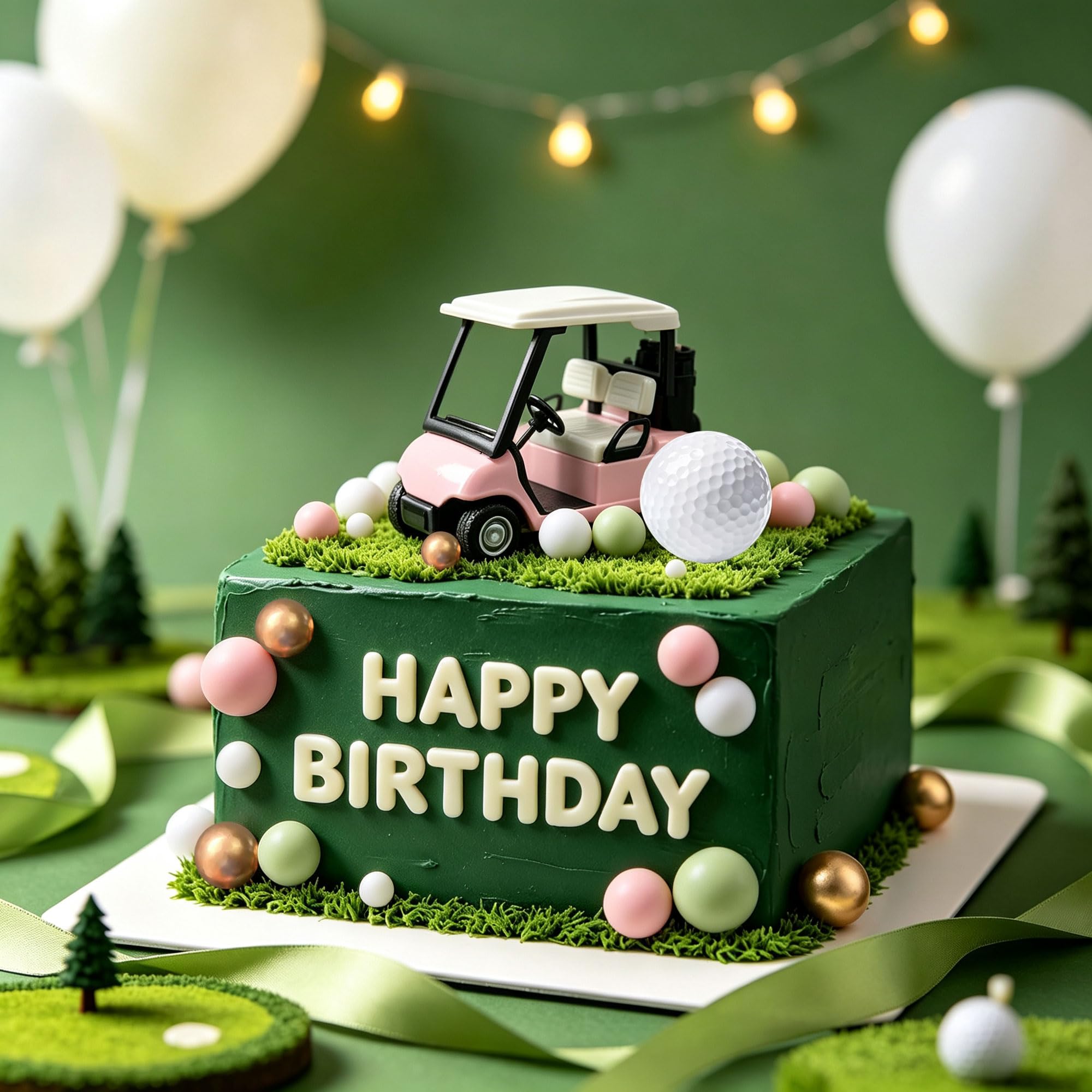 Women Golf Cake Decorations Pink Golf Cart and Ball Cake Toppers