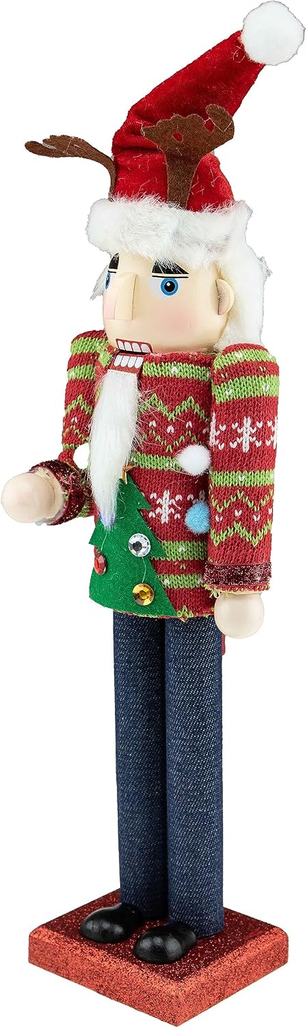 Clever Creations Ugly Sweater Boy 14 Inch Traditional Wooden Nutcracker, Festive Christmas Décor for Shelves and Tables (Ugly Sweater Boy)