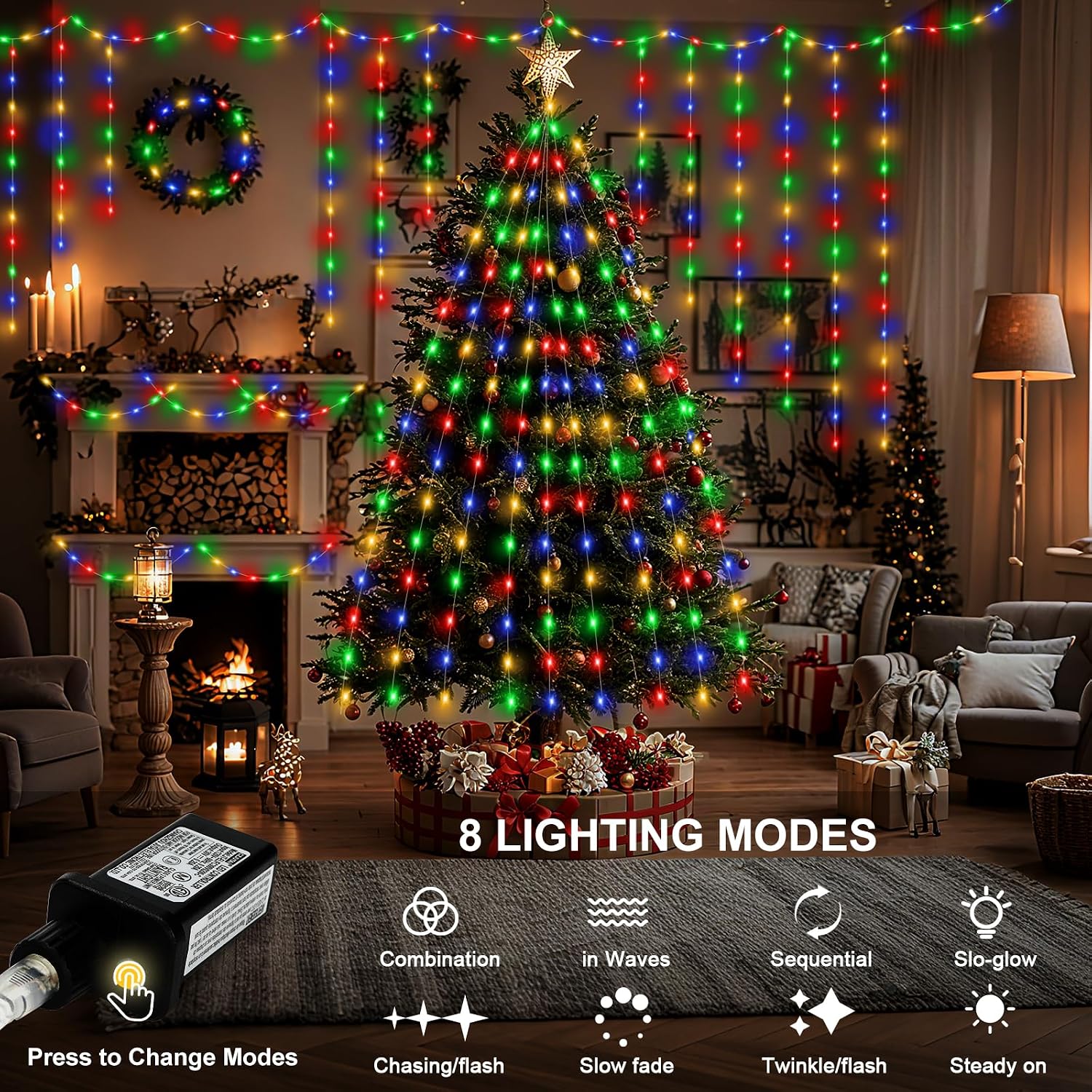 262FT 800LED Christmas Lights Outdoor, Outdoor Transparent Wire Christmas Tree Lights with 8 Modes Waterproof, Plug in String Light for Outside Indoor Xmas Tree House Holiday Wedding Party Decor