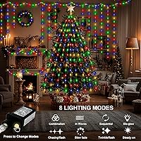 Vista 4 de Luces de Navidad de 262 pies, 800 luces LED para exteriores, alambre transparente para árbol de Navidad con 8 modos impermeables, tira de luces