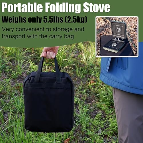 Miniatura 9 de Estufa de camping de 2 quemadores, estufa de propano plegable ligera con 17200 BTU de alto rendimiento, encendido rápido y estufa de campamento