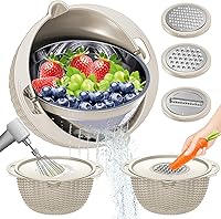 Vista 11 de Juego de colador 4 en 1 con tazón - Coladores para cocina, coladores de alimentos y coladores, colador de pasta, colador de arroz, limpiador