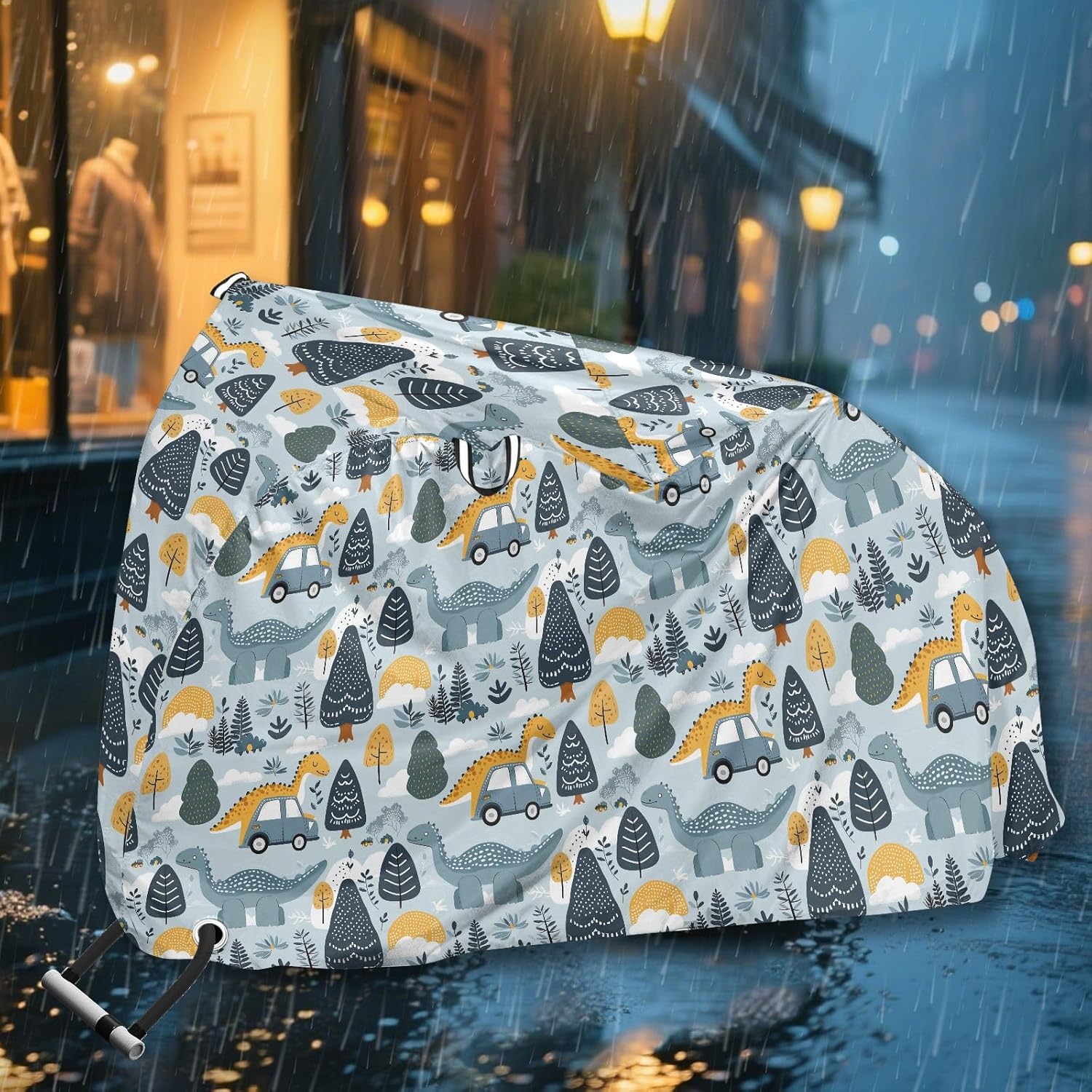 ALAZA Dino Dinosaur Car Bike Cover Waterproof Outdoor Ebike Bicycle Covers Tarp Protection for 1/2 Bikes, Sun UV Dust Wind Proof