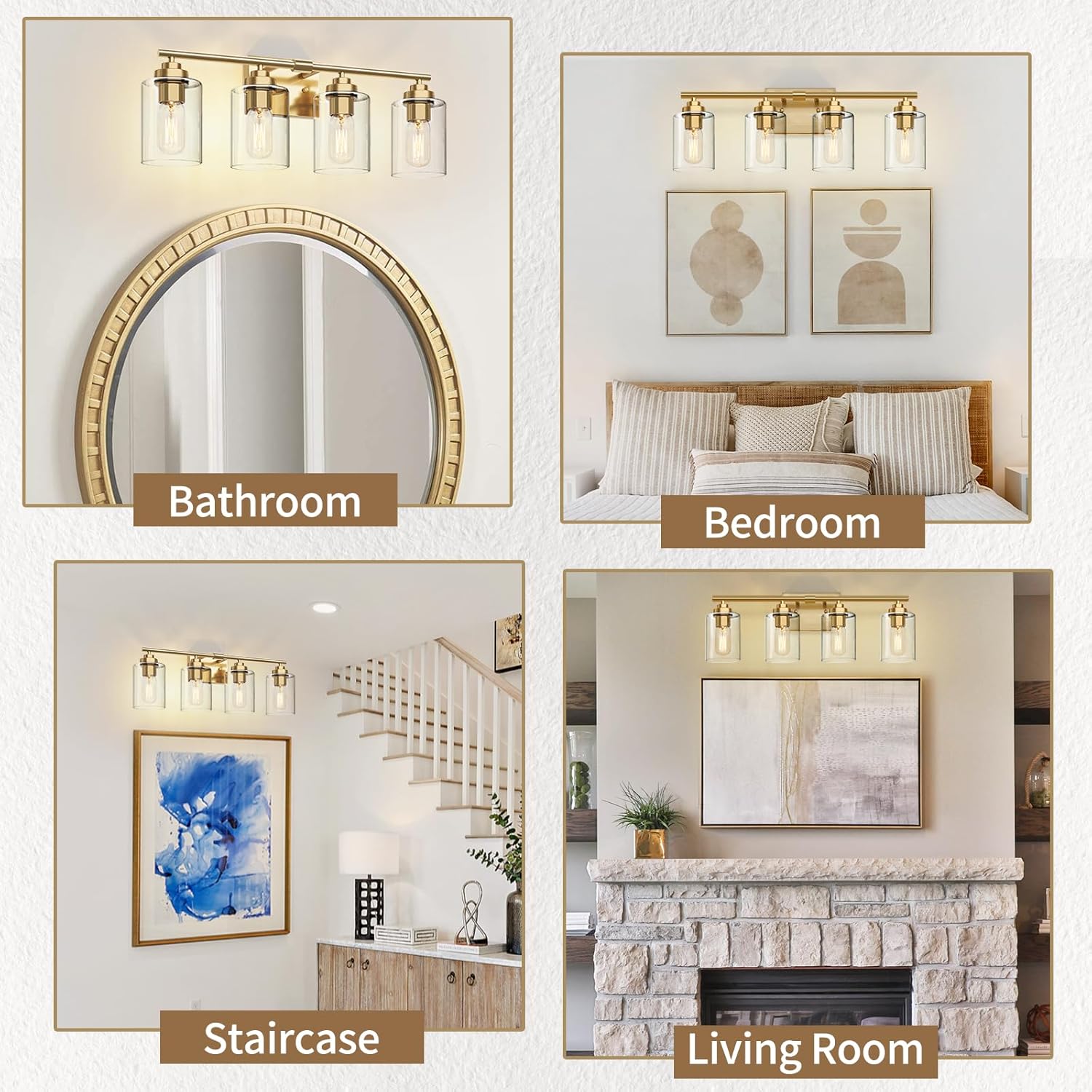 Bathroom Vanity Light Over Mirror,Bathroom Light Fixture Wall Sconce Lighting for Bedroom,Living Room (Gold, 4-Light)