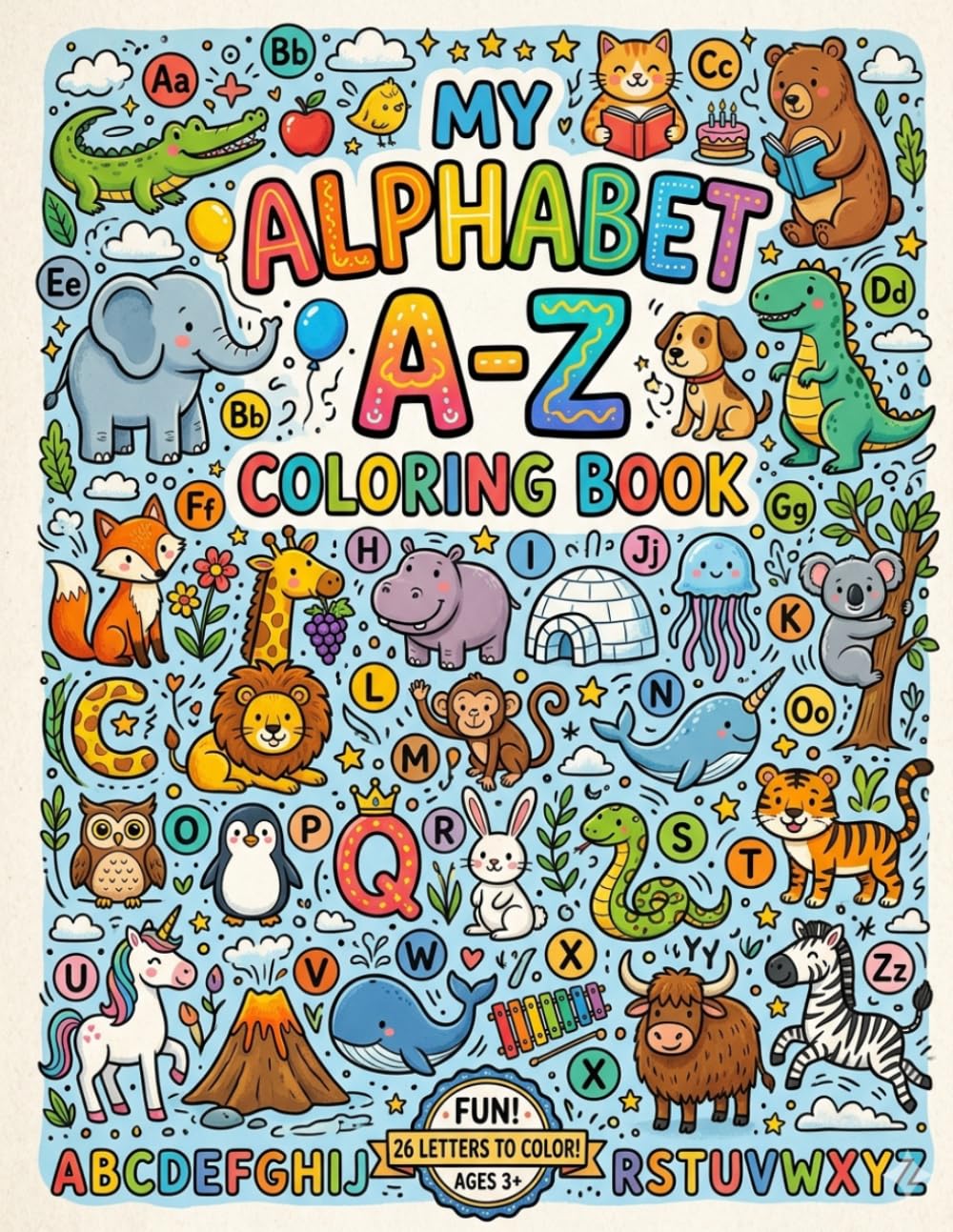 Alphabet A–Z Coloring Book with Writing Practice