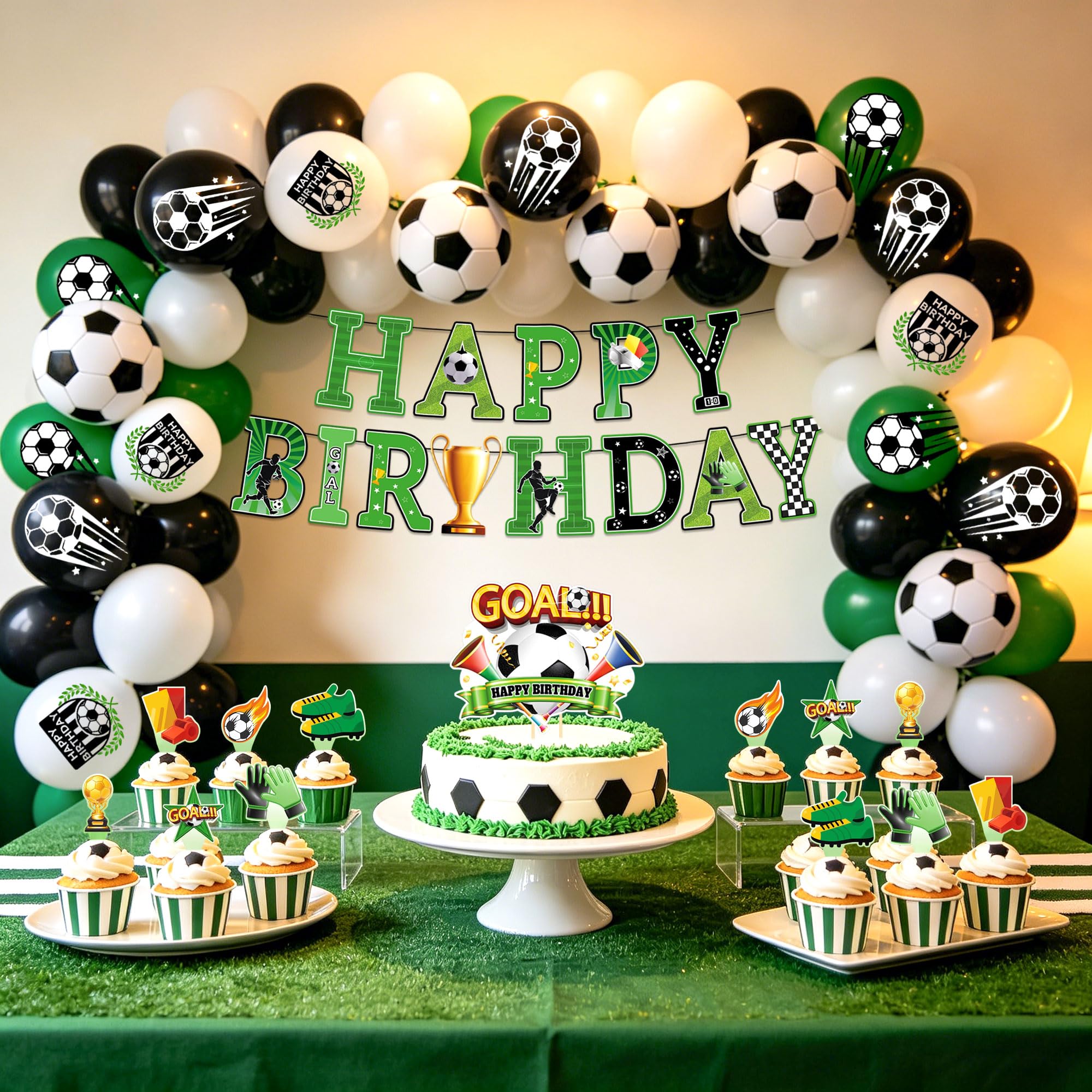 2026 World Football Decorations for Party Latex Balloons Cake Toppers Set 2026 Football Cup Banner Sports Game Day Party Supplies 26Pcs