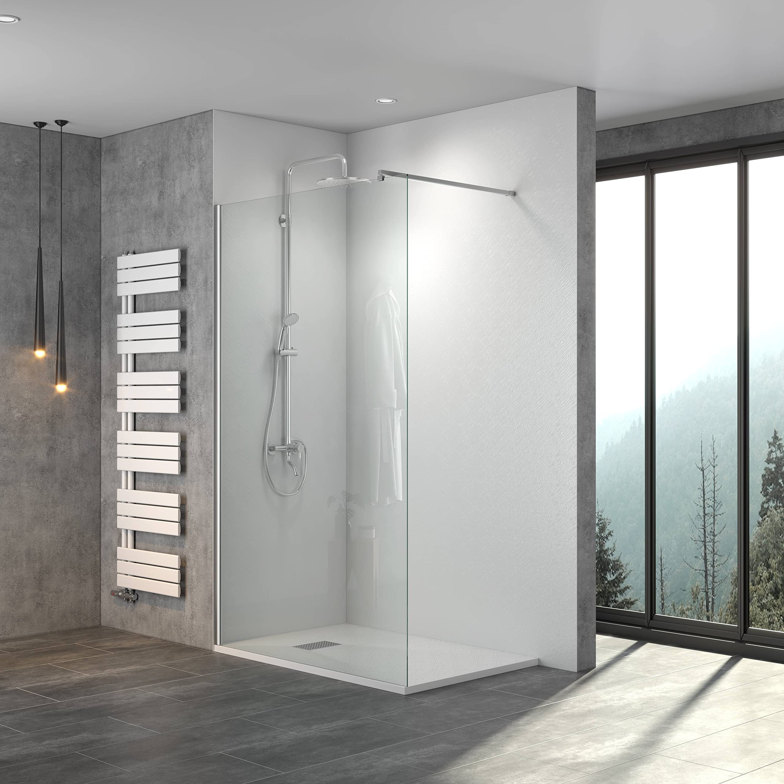 WITEN&NOCK Walk in doccia 40/50/60/70/76/80/90/100 x 195 cm, divisorio doccia in vetro ESG Nano, 86 cm
