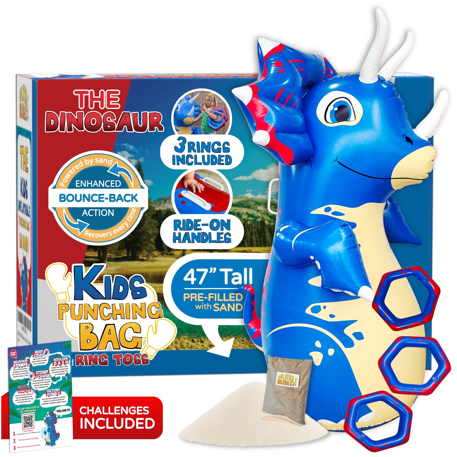INFLATABLE DUDES Dinosaur -Kids Punching Bag | Already Filled with Sand| Bop Bag | Premium Inflatable Toy | Punching Bag for Kids | Enhanced