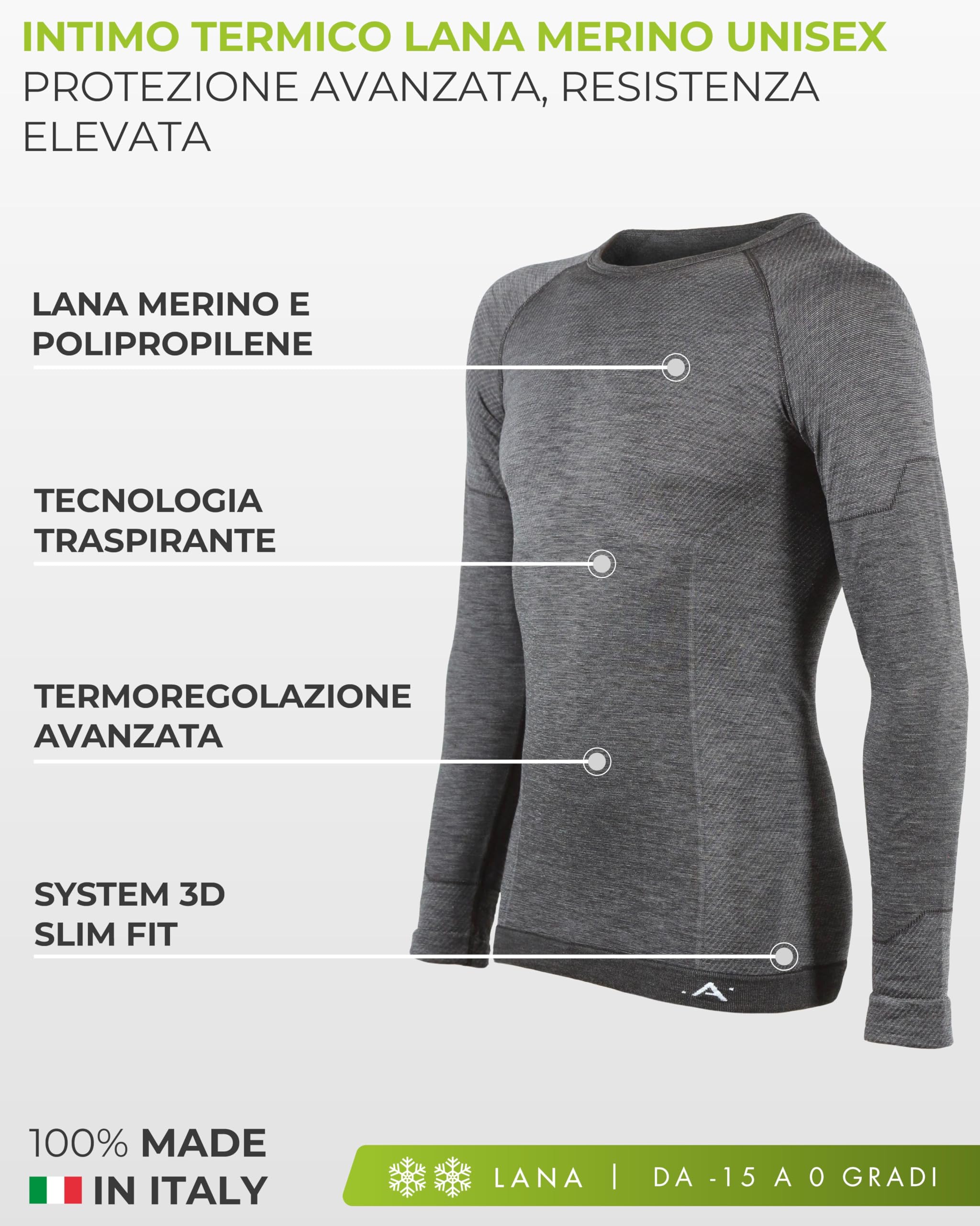Risalti Maglia Termica Uomo e Donna Lana Merino - Intimo Termico Unisex Manica Lunga Traspirante, Abbigliamento Termico Invernale Senza Cuciture - Made in Italy