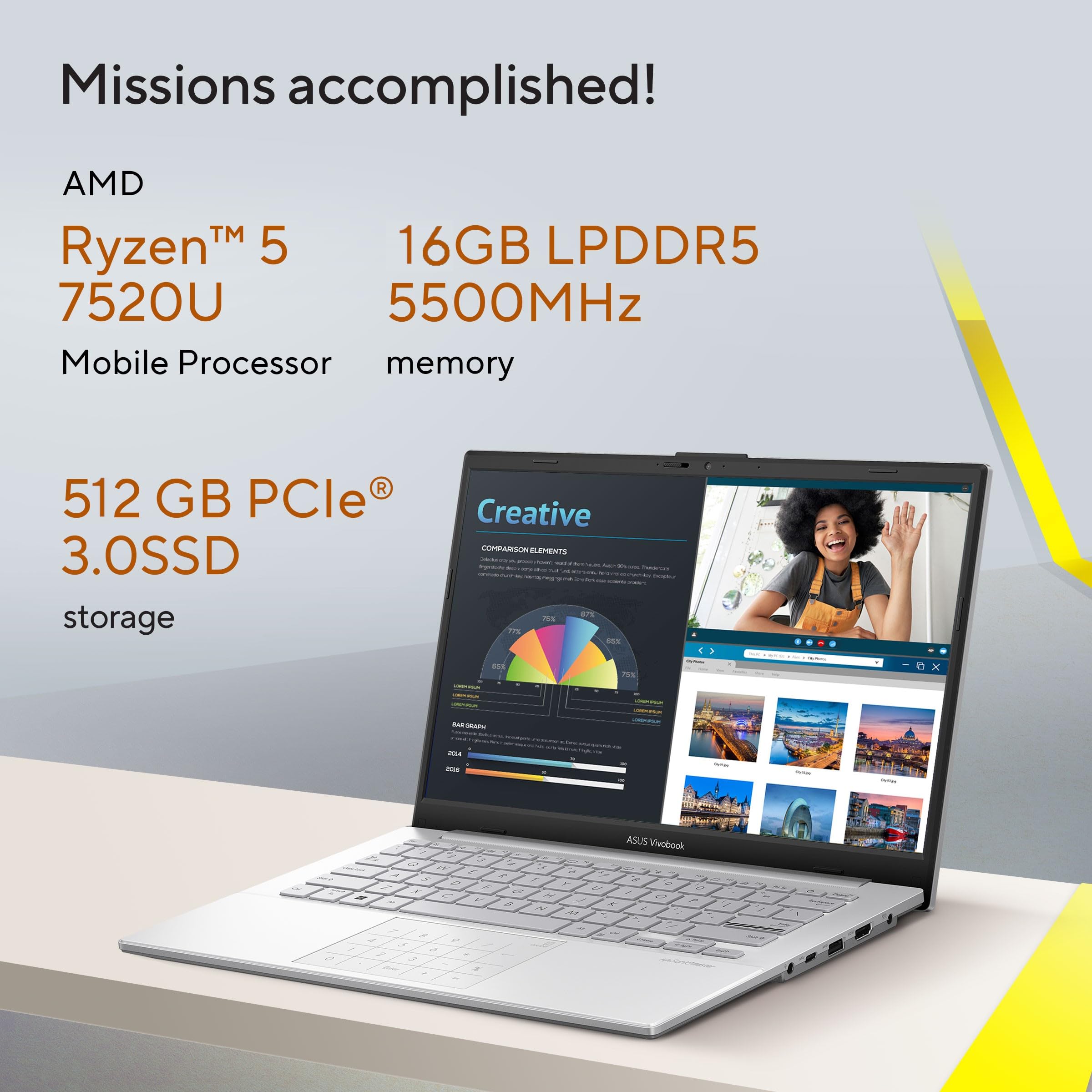 ASUS Vivobook Go 14, AMD Ryzen 5 7520U, fino e leve (AMD Radeon